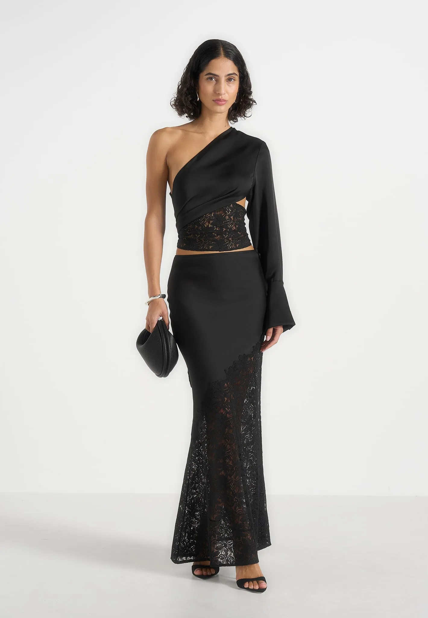 Belle - Satin and Lace Maxi Skirt - Black sold by Maniere De Voir product image thumbnail 2