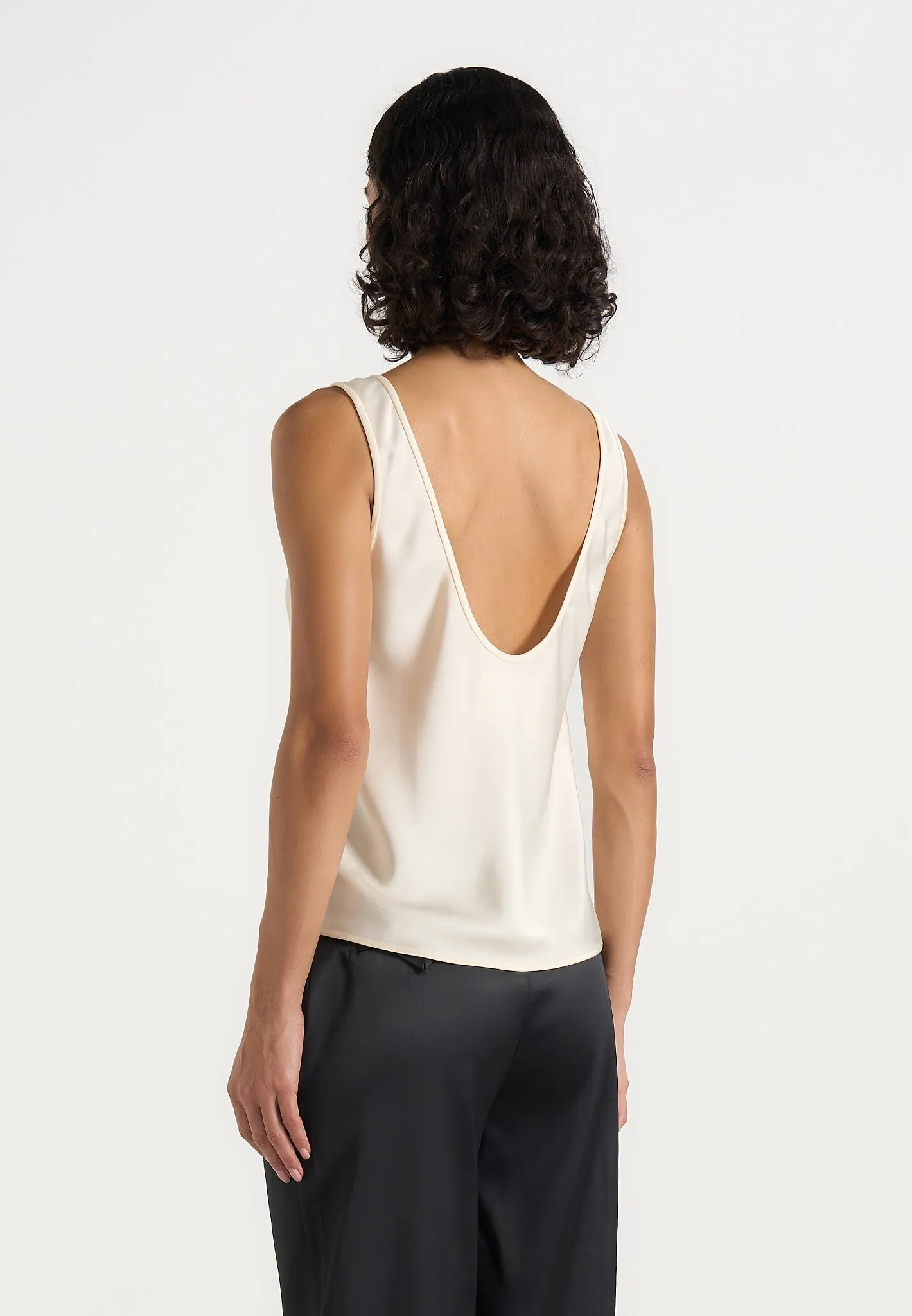 Mathilda - Satin Scoop Neck Open Back Vest - Ivory sold by Maniere De Voir product image thumbnail 3