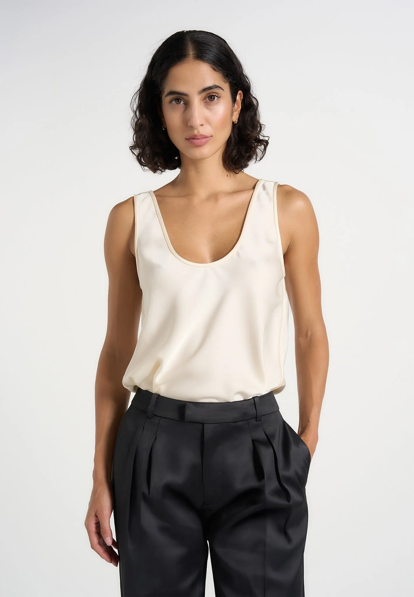 Mathilda - Satin Scoop Neck Open Back Vest - Ivory sold by Maniere De Voir product image thumbnail 2
