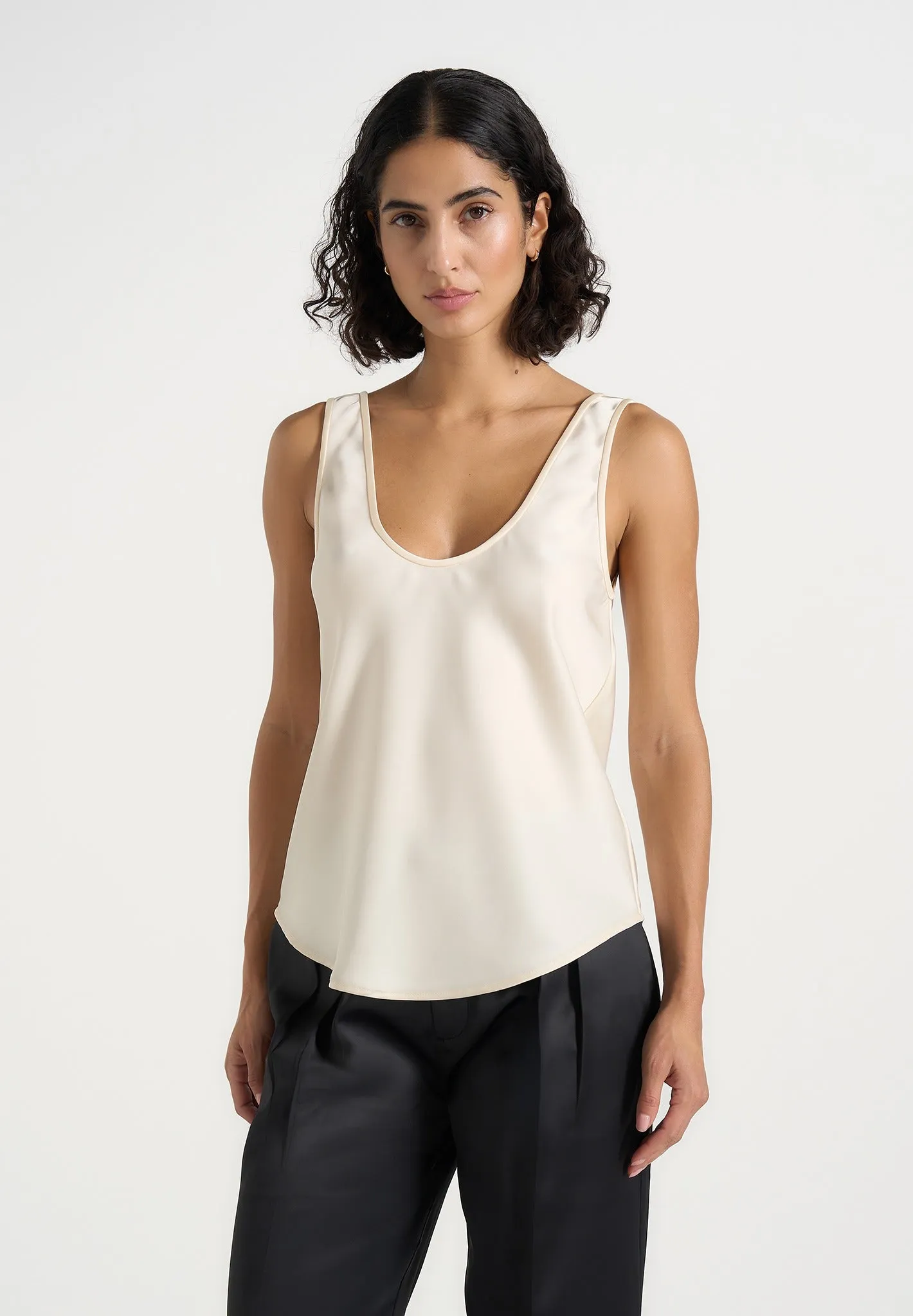 Mathilda - Satin Scoop Neck Open Back Vest - Ivory sold by Maniere De Voir product image thumbnail 4