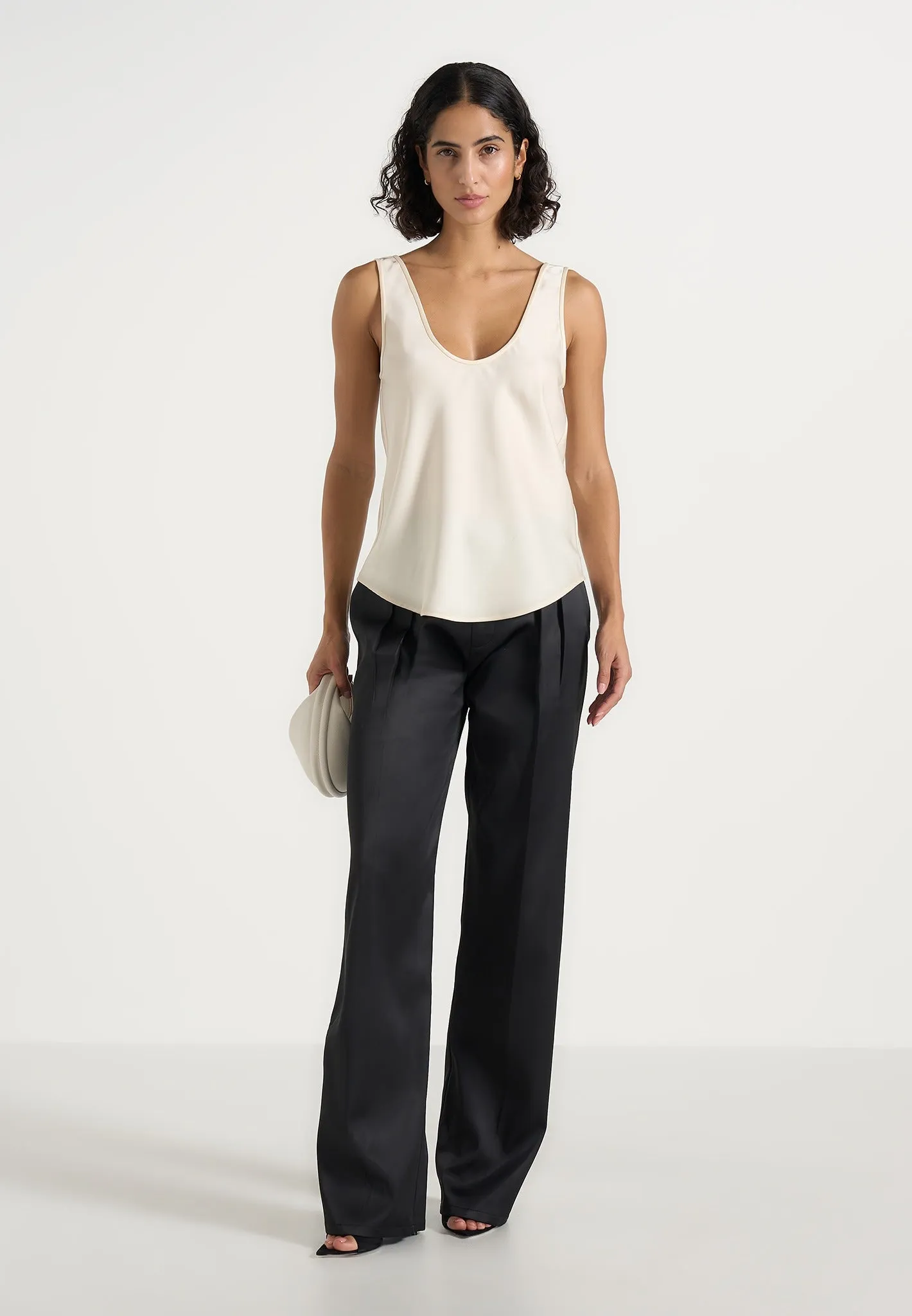 Mathilda - Satin Scoop Neck Open Back Vest - Ivory sold by Maniere De Voir