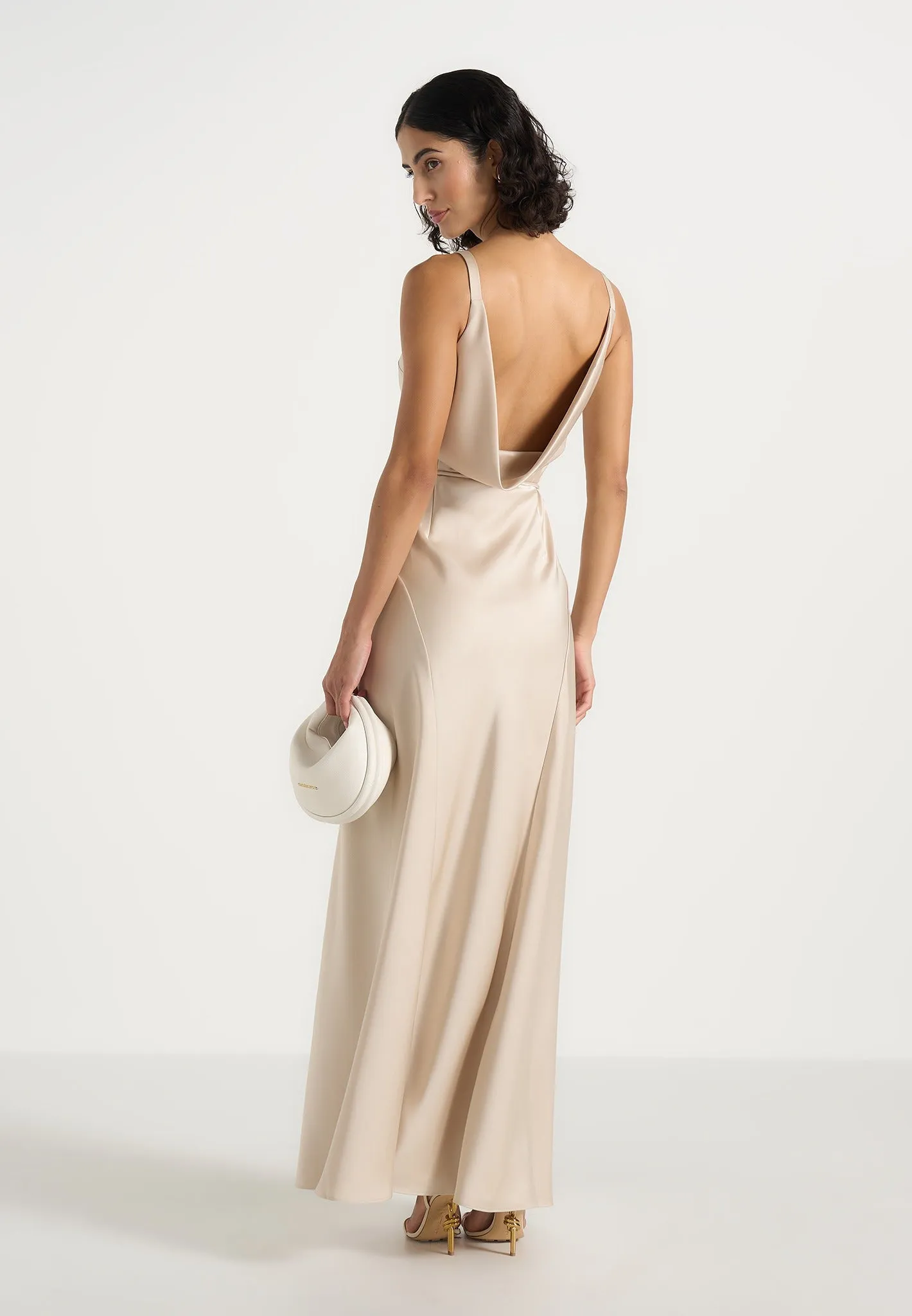 Saffron - Satin Belted Maxi Dress - Champagne sold by Maniere De Voir product image thumbnail 4