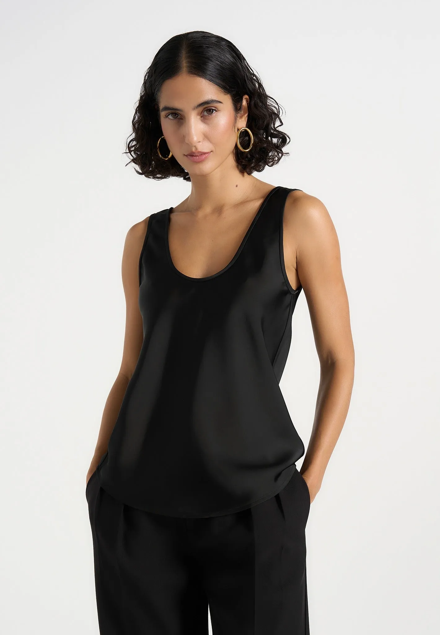 Mathilda - Satin Scoop Neck Open Back Vest - Black sold by Maniere De Voir product image thumbnail 2