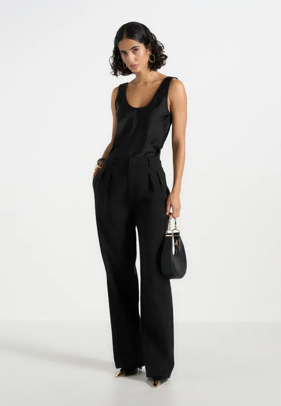Mathilda - Satin Scoop Neck Open Back Vest - Black made by Maniere De Voir