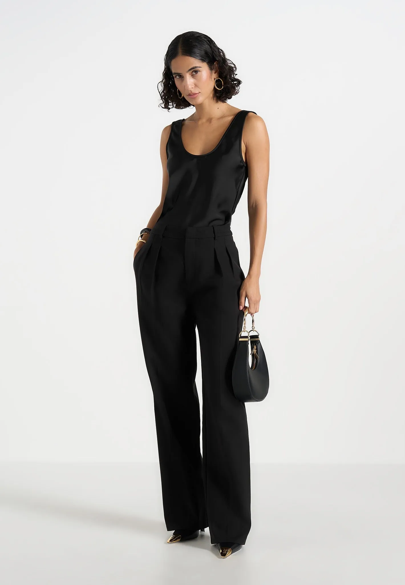 Mathilda - Satin Scoop Neck Open Back Vest - Black sold by Maniere De Voir