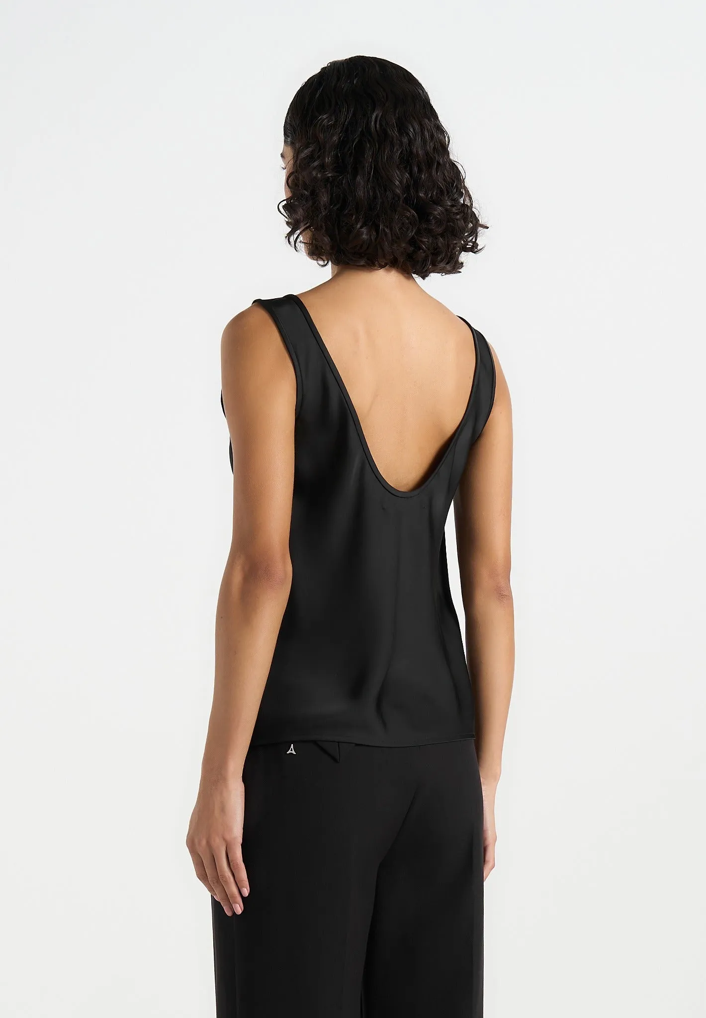 Mathilda - Satin Scoop Neck Open Back Vest - Black sold by Maniere De Voir product image thumbnail 3