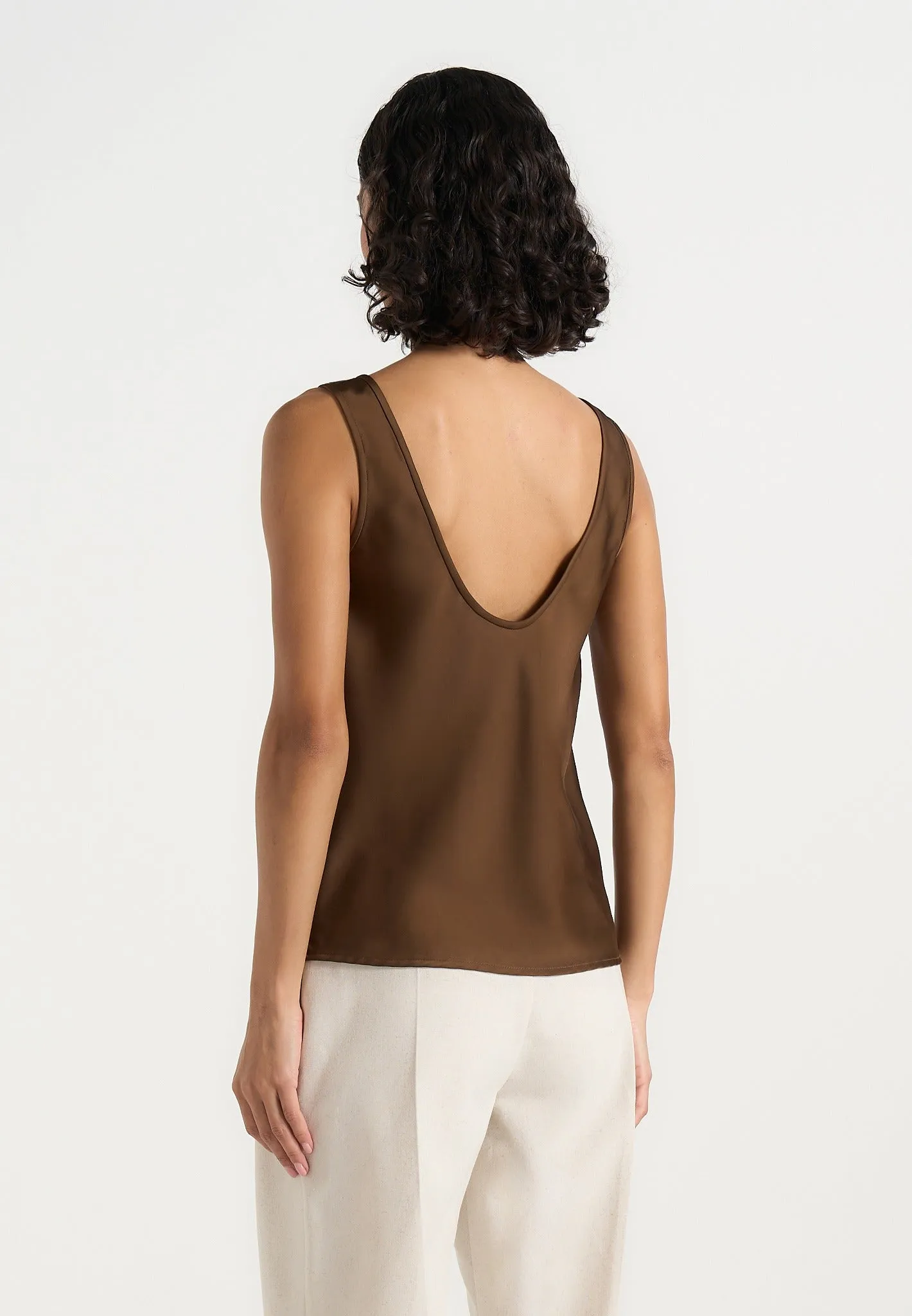 Mathilda - Satin Scoop Neck Open Back Vest - Brown sold by Maniere De Voir product image thumbnail 3