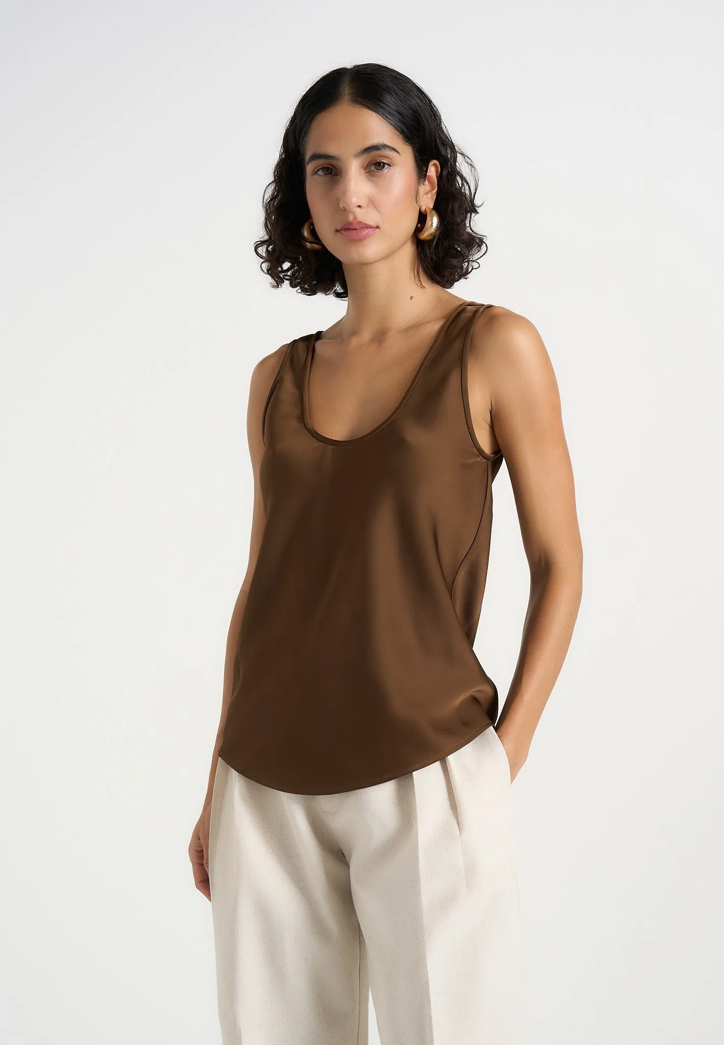 Mathilda - Satin Scoop Neck Open Back Vest - Brown sold by Maniere De Voir product image thumbnail 2