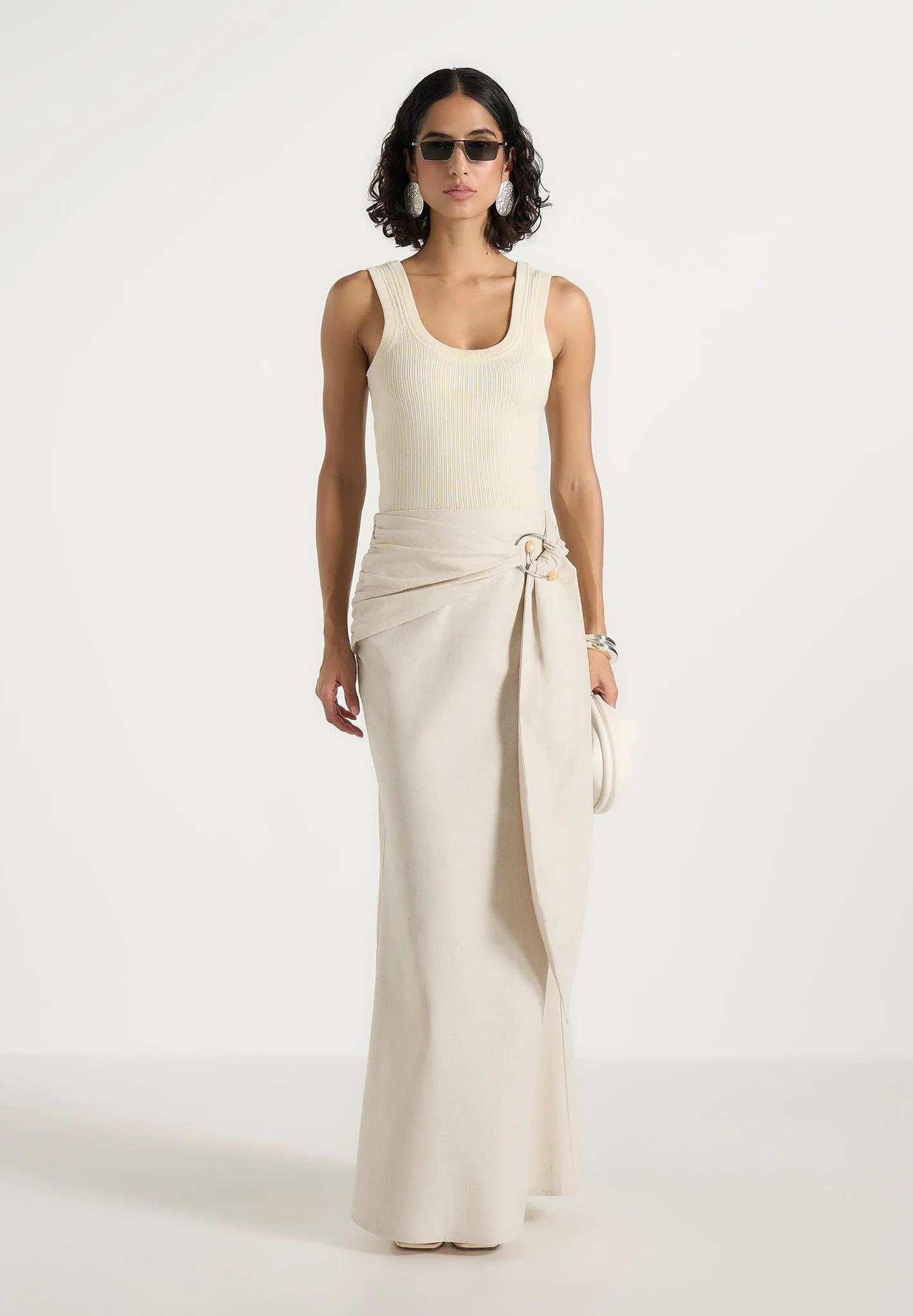Holly - Linen Asymmetric Wrap Tie Maxi Skirt - Natural sold by Maniere De Voir