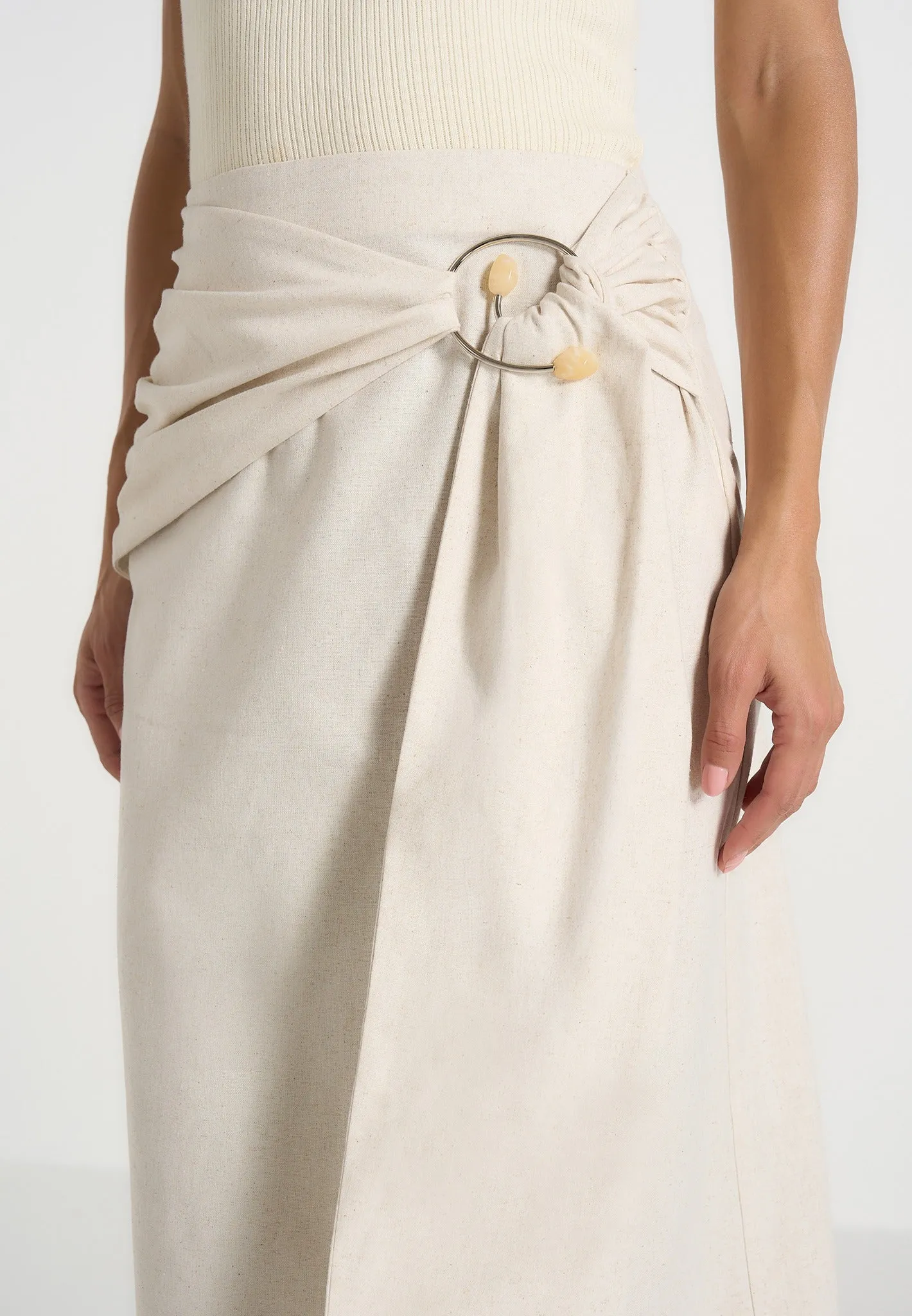 Holly - Linen Asymmetric Wrap Tie Maxi Skirt - Natural sold by Maniere De Voir product image thumbnail 3