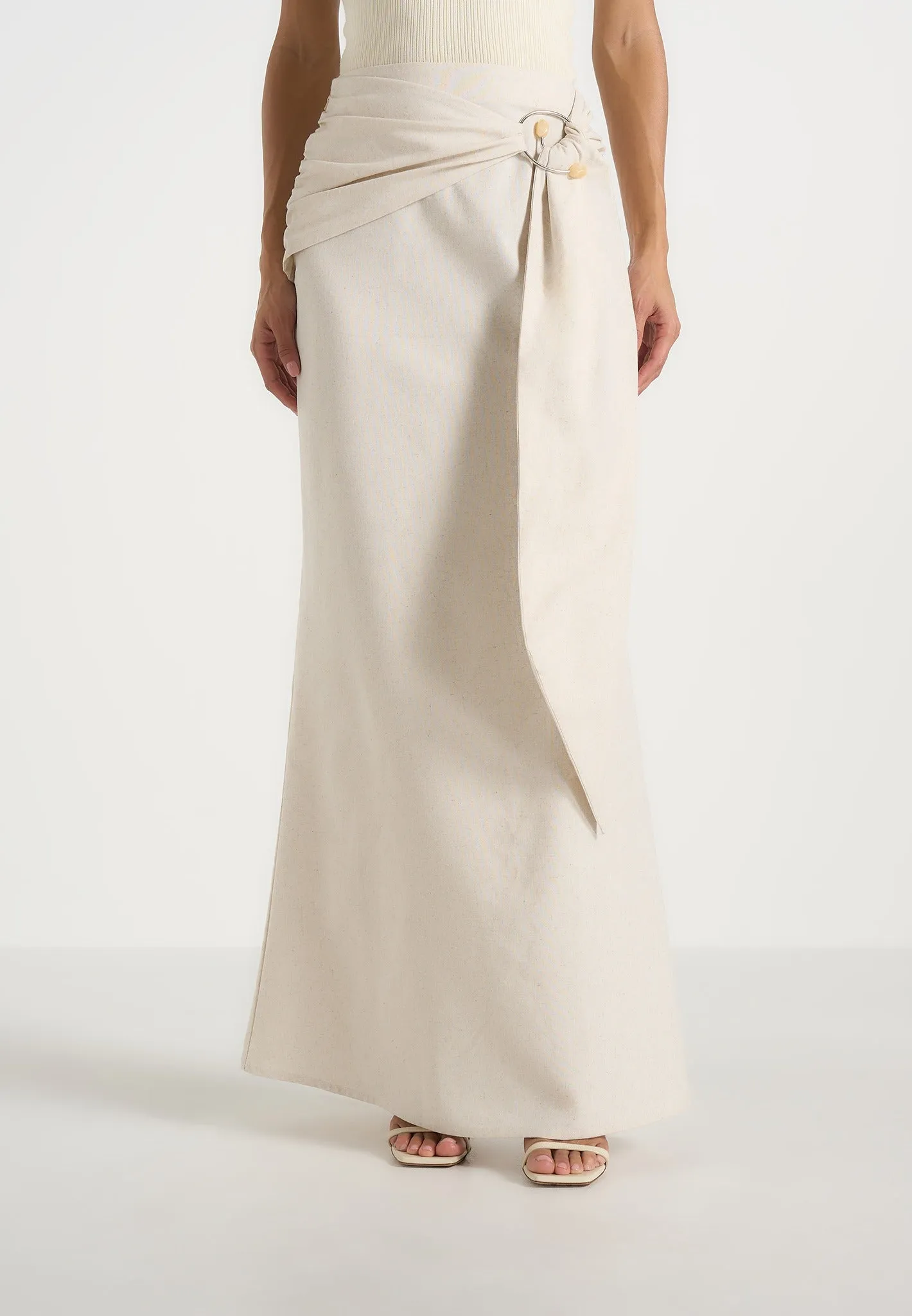 Holly - Linen Asymmetric Wrap Tie Maxi Skirt - Natural sold by Maniere De Voir product image thumbnail 2