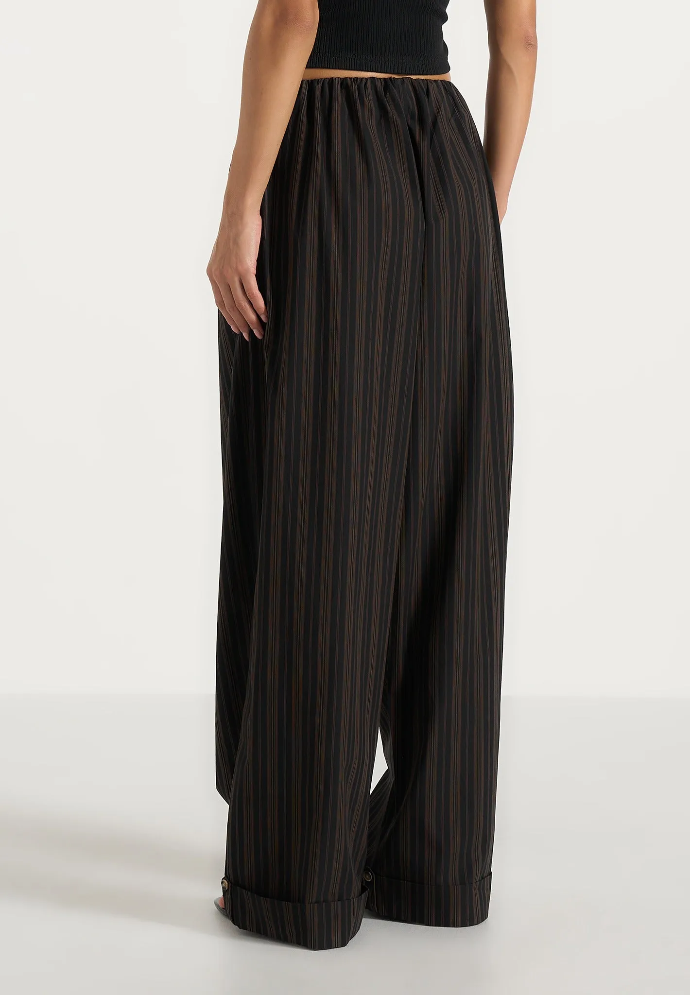 Ivanna - Elasticated Wide Leg Striped Cotton Trousers - Black/Brown sold by Maniere De Voir product image thumbnail 5