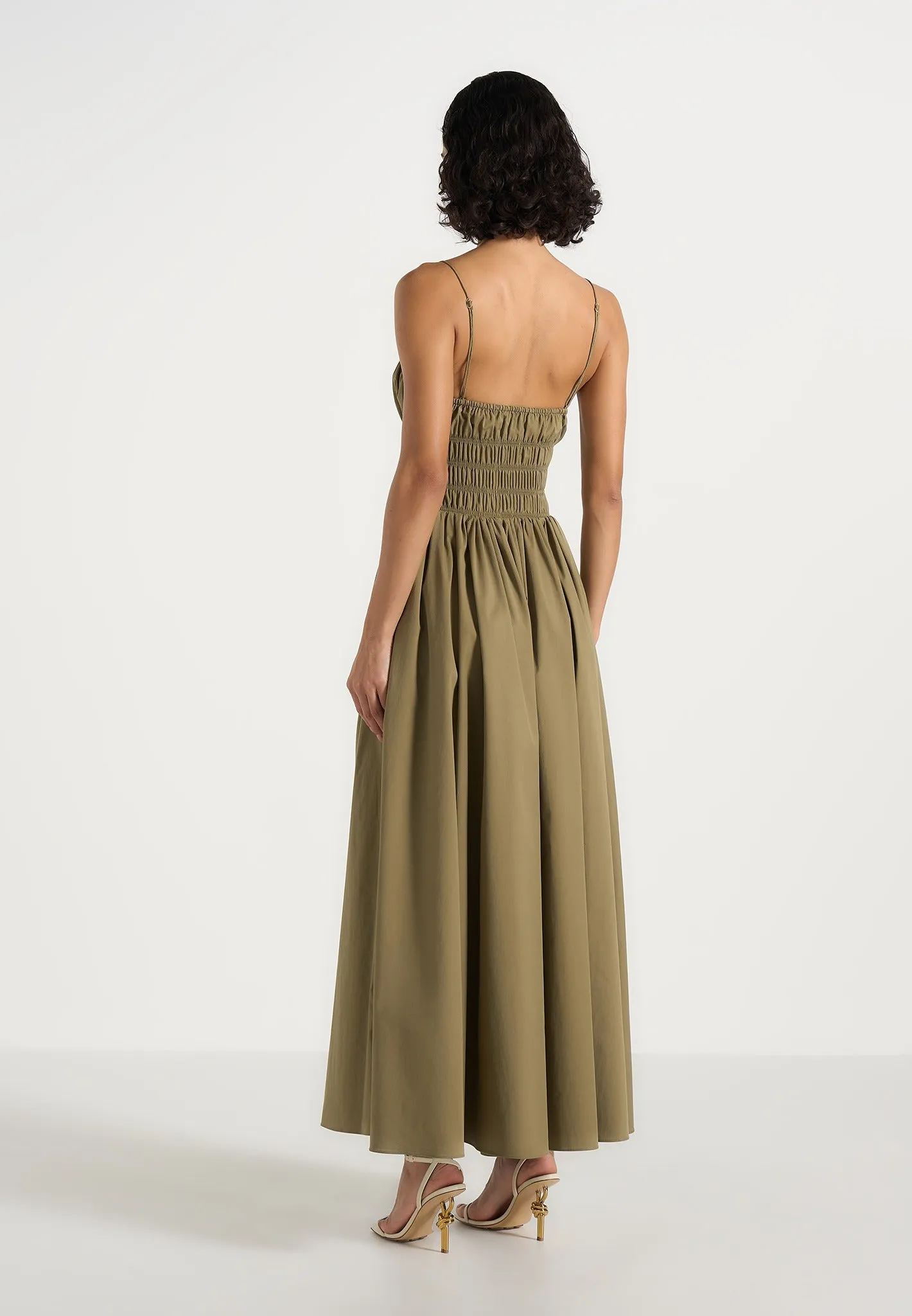 Elva - Smocked Waist Cotton Maxi Dress - Khaki sold by Maniere De Voir product image thumbnail 4