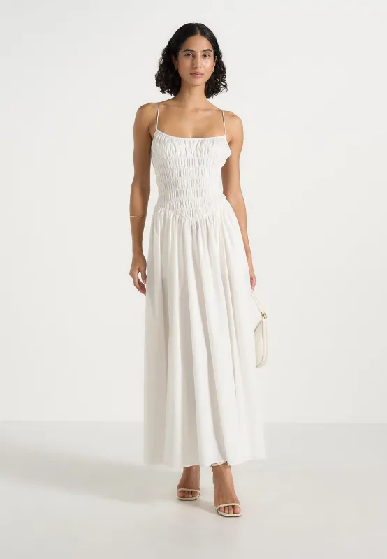 Elva - Smocked Waist Cotton Maxi Dress - White made by Maniere De Voir