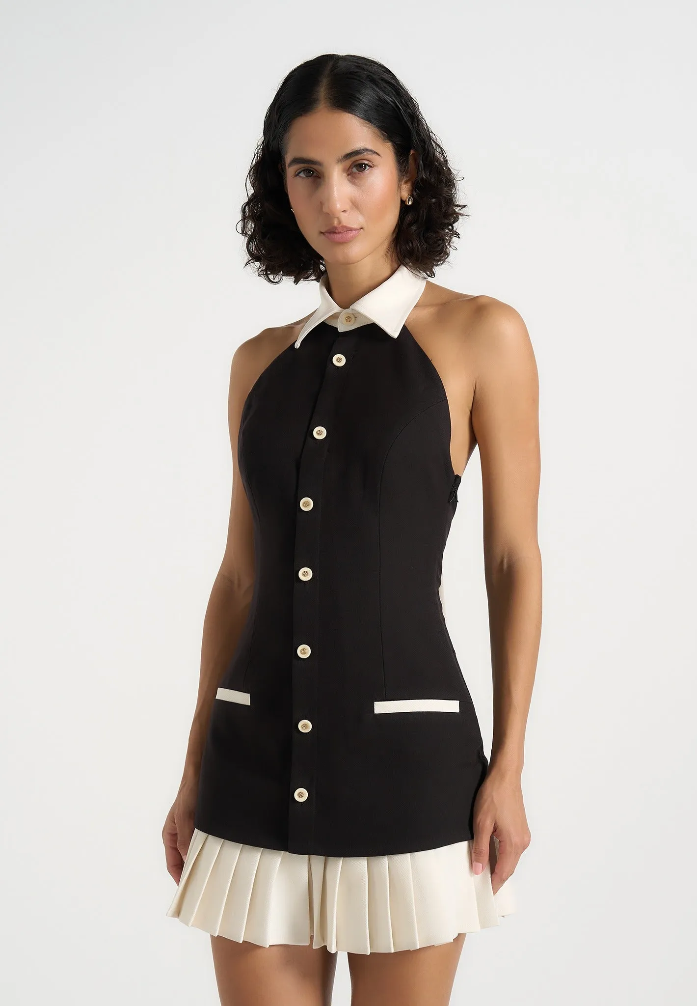 Jasmine - Halterneck Pleated Mini Dress - Black sold by Maniere De Voir product image thumbnail 5