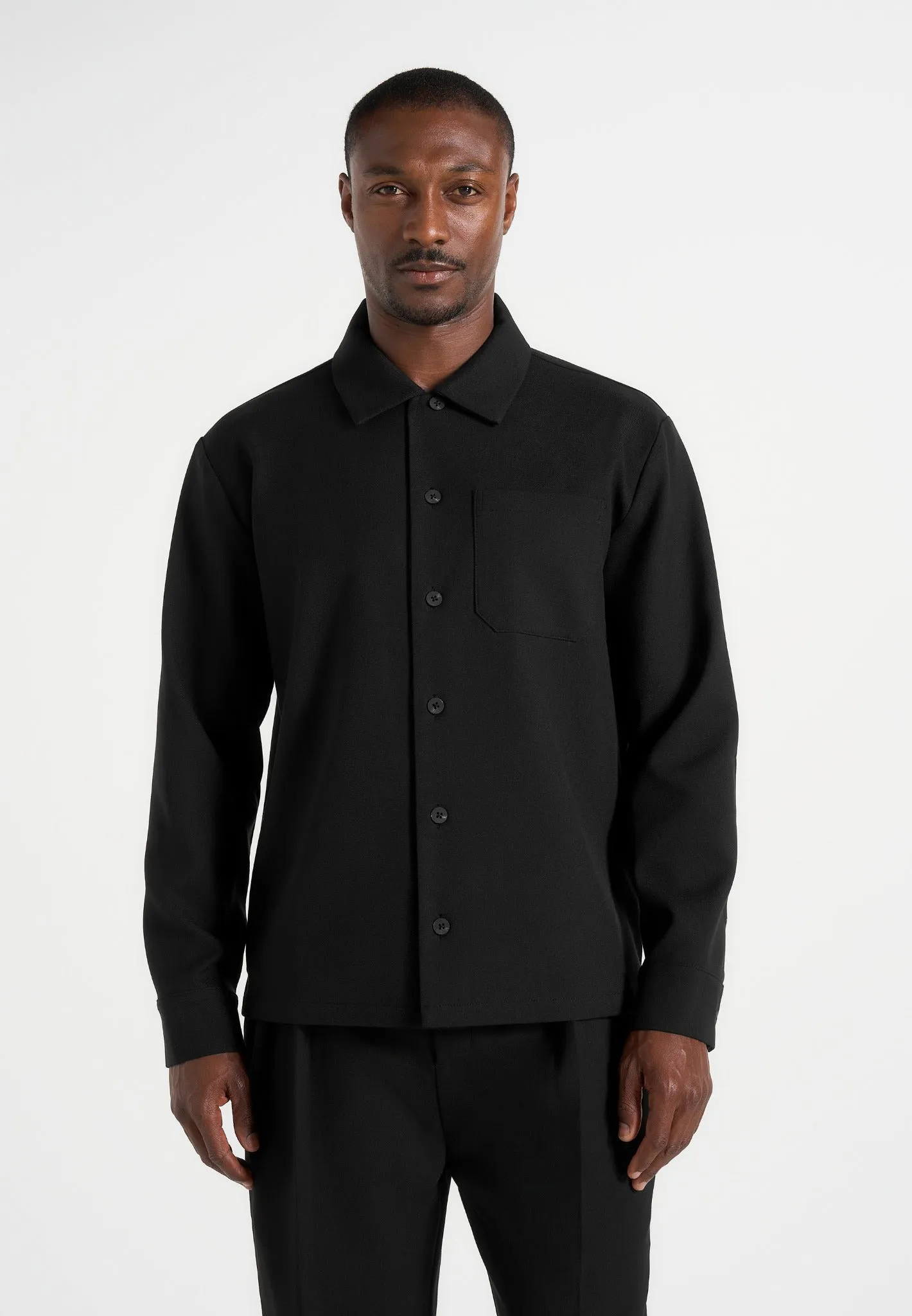 Valentin - Classic Tailored Long Sleeve Wool-Blend Shirt - Black sold by Maniere De Voir product image thumbnail 2