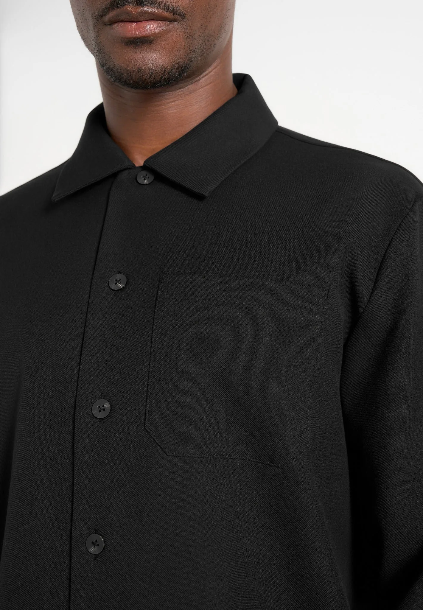 Valentin - Classic Tailored Long Sleeve Wool-Blend Shirt - Black sold by Maniere De Voir product image thumbnail 3