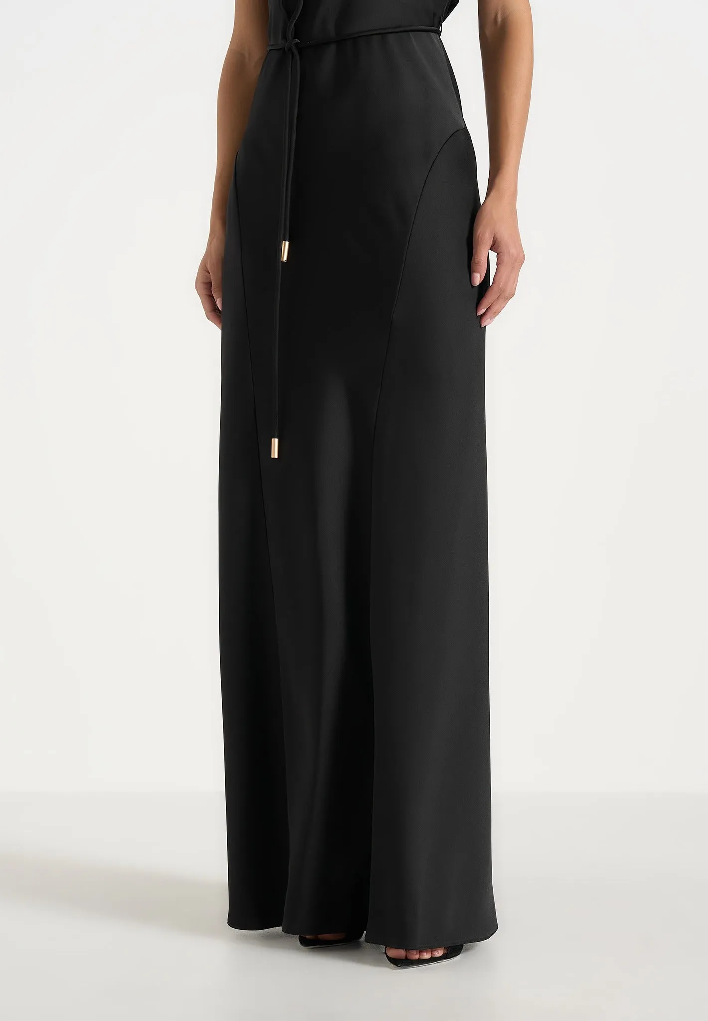 Saffron - Satin Belted Maxi Dress - Black sold by Maniere De Voir product image thumbnail 5