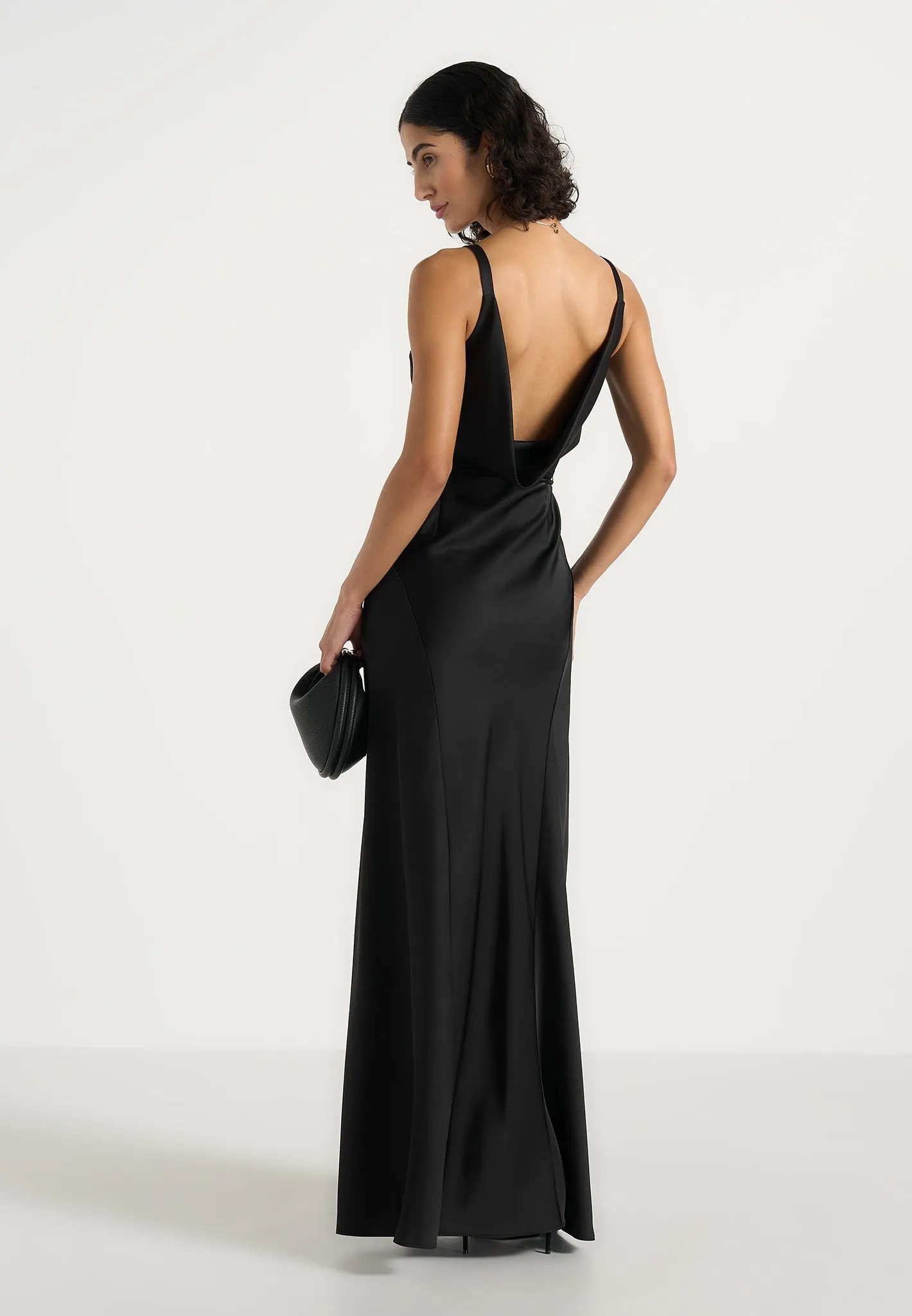 Saffron - Satin Belted Maxi Dress - Black sold by Maniere De Voir product image thumbnail 2