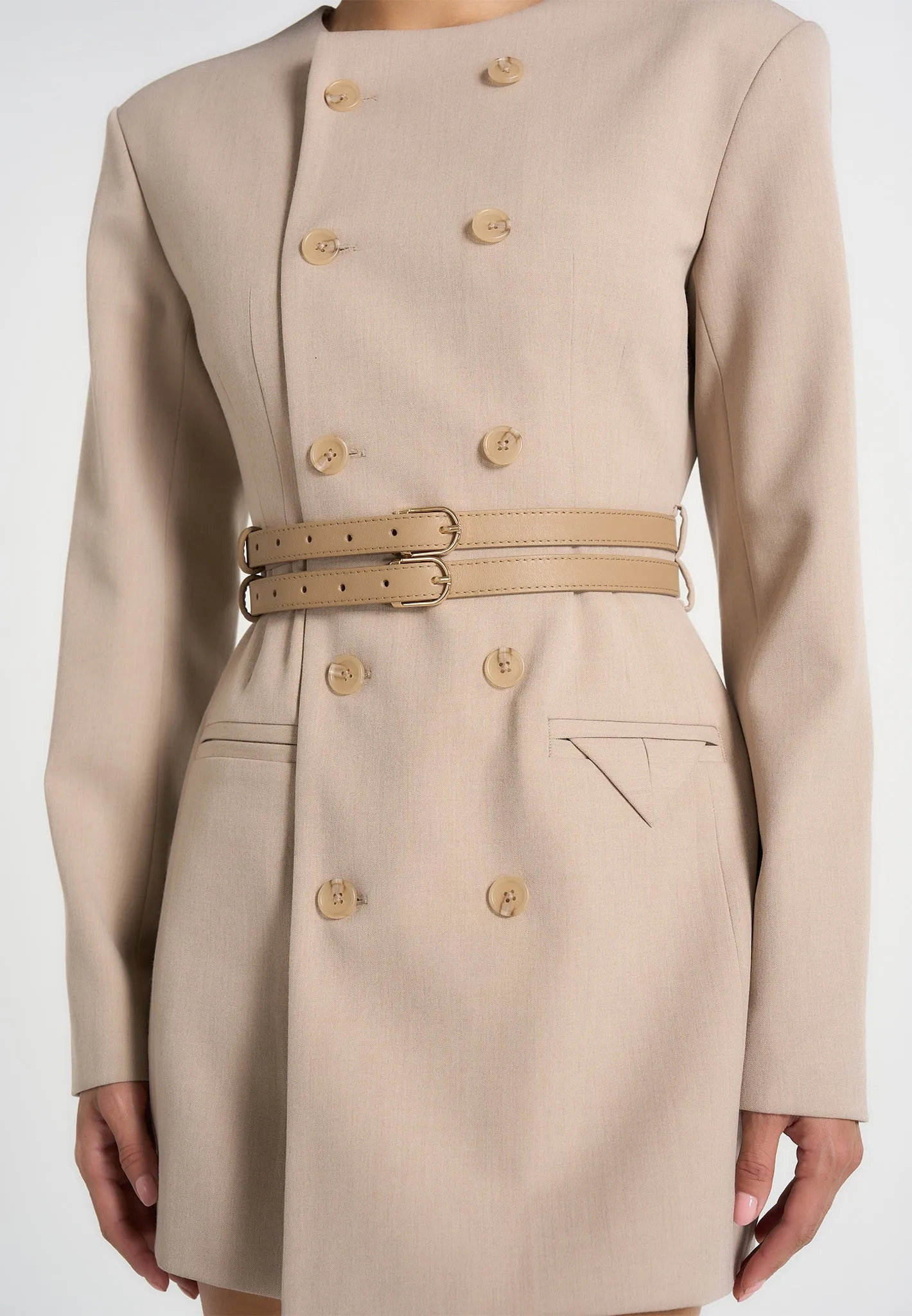 Sierra - Double Breasted Belted Blazer Dress - Beige sold by Maniere De Voir product image thumbnail 3