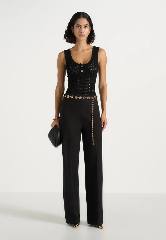 Perrine - Hardware Detail Belted Trousers - Black made by Maniere De Voir