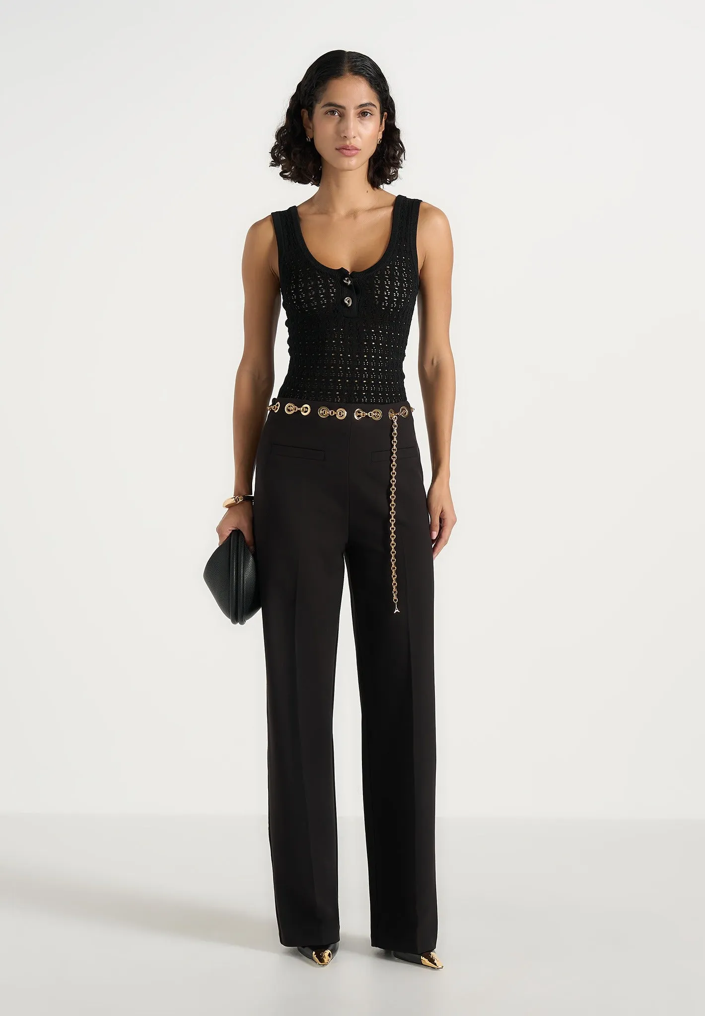 Perrine - Hardware Detail Belted Trousers - Black sold by Maniere De Voir