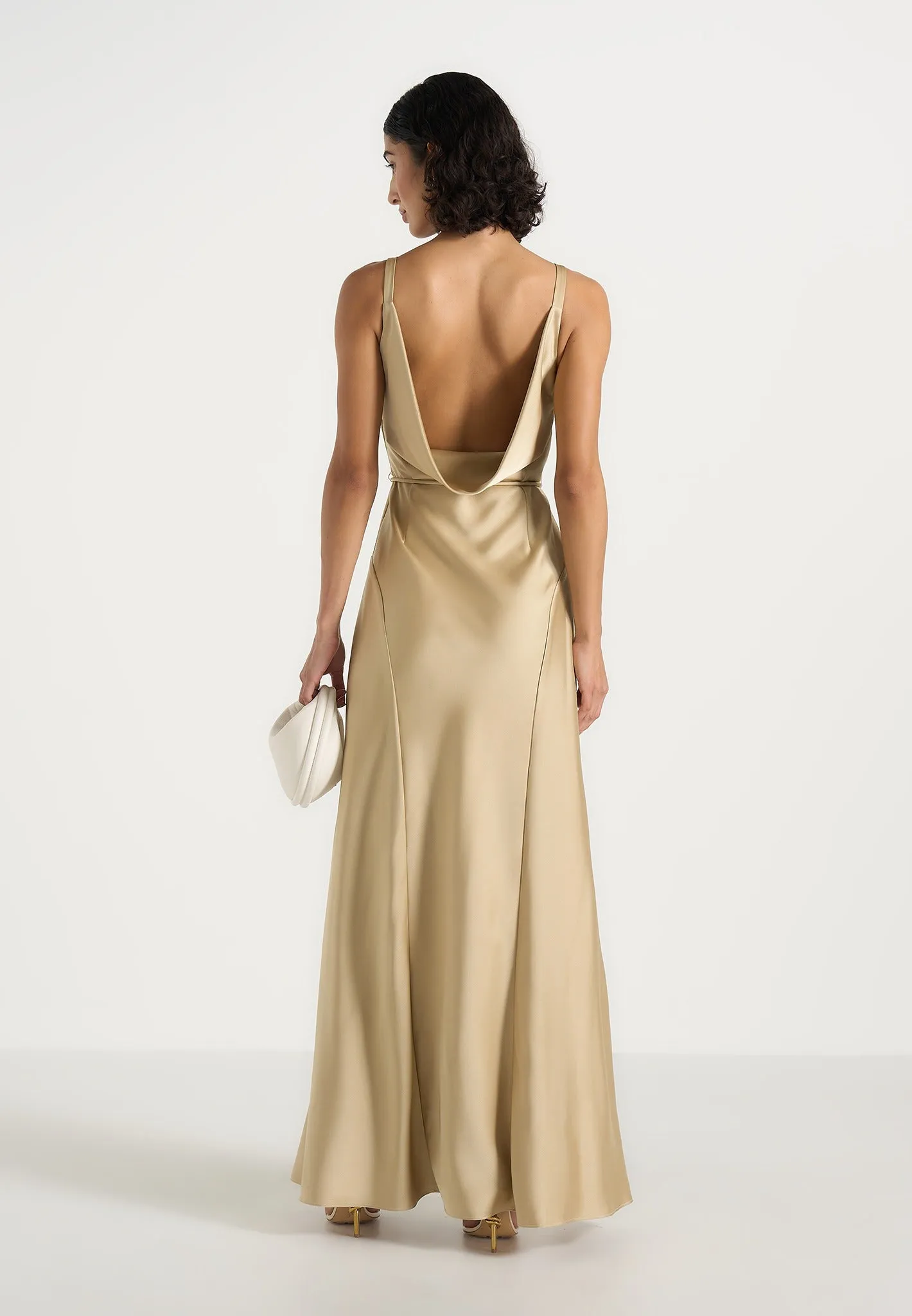 Saffron - Satin Belted Maxi Dress - Gold sold by Maniere De Voir product image thumbnail 2