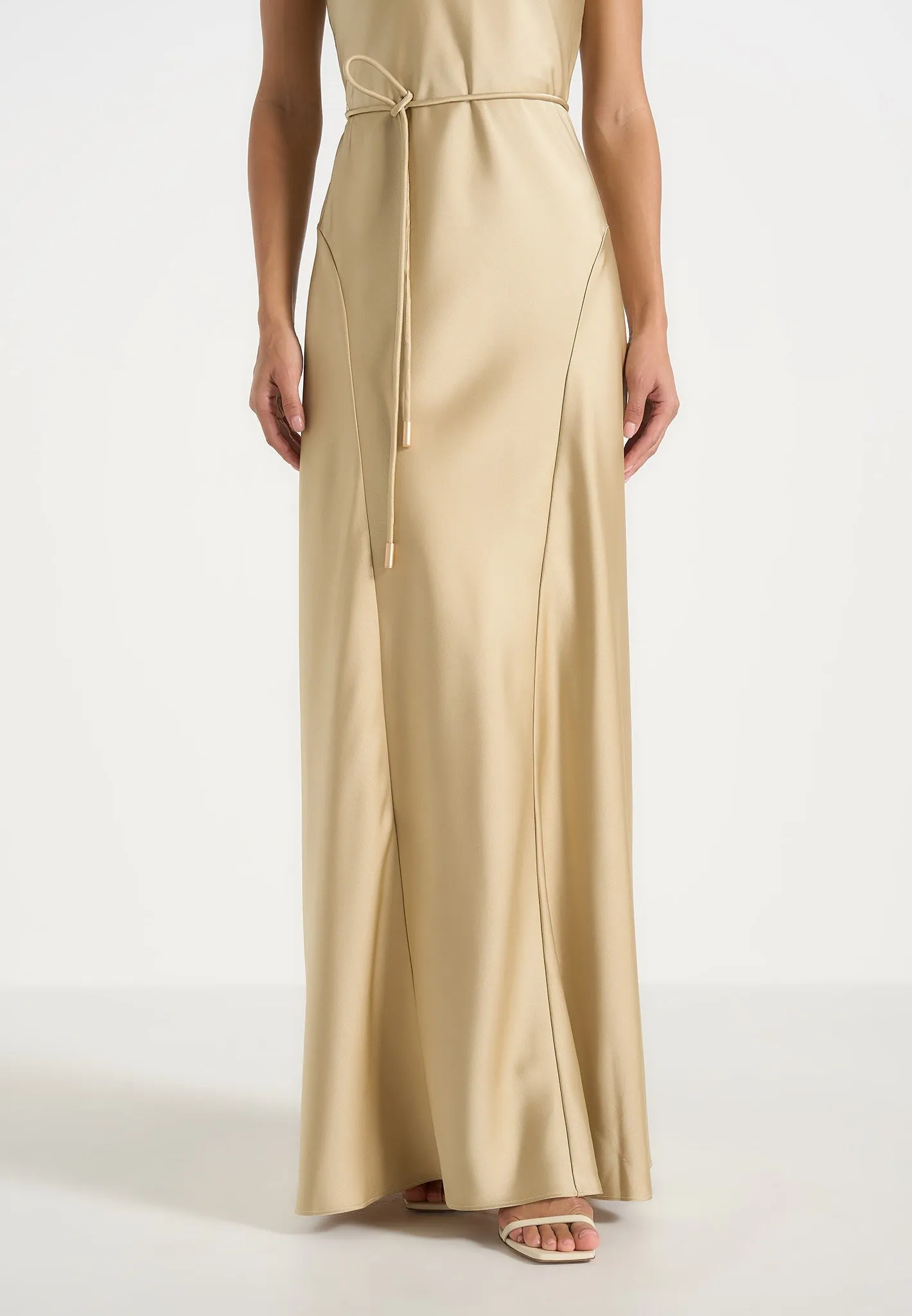 Saffron - Satin Belted Maxi Dress - Gold sold by Maniere De Voir product image thumbnail 4