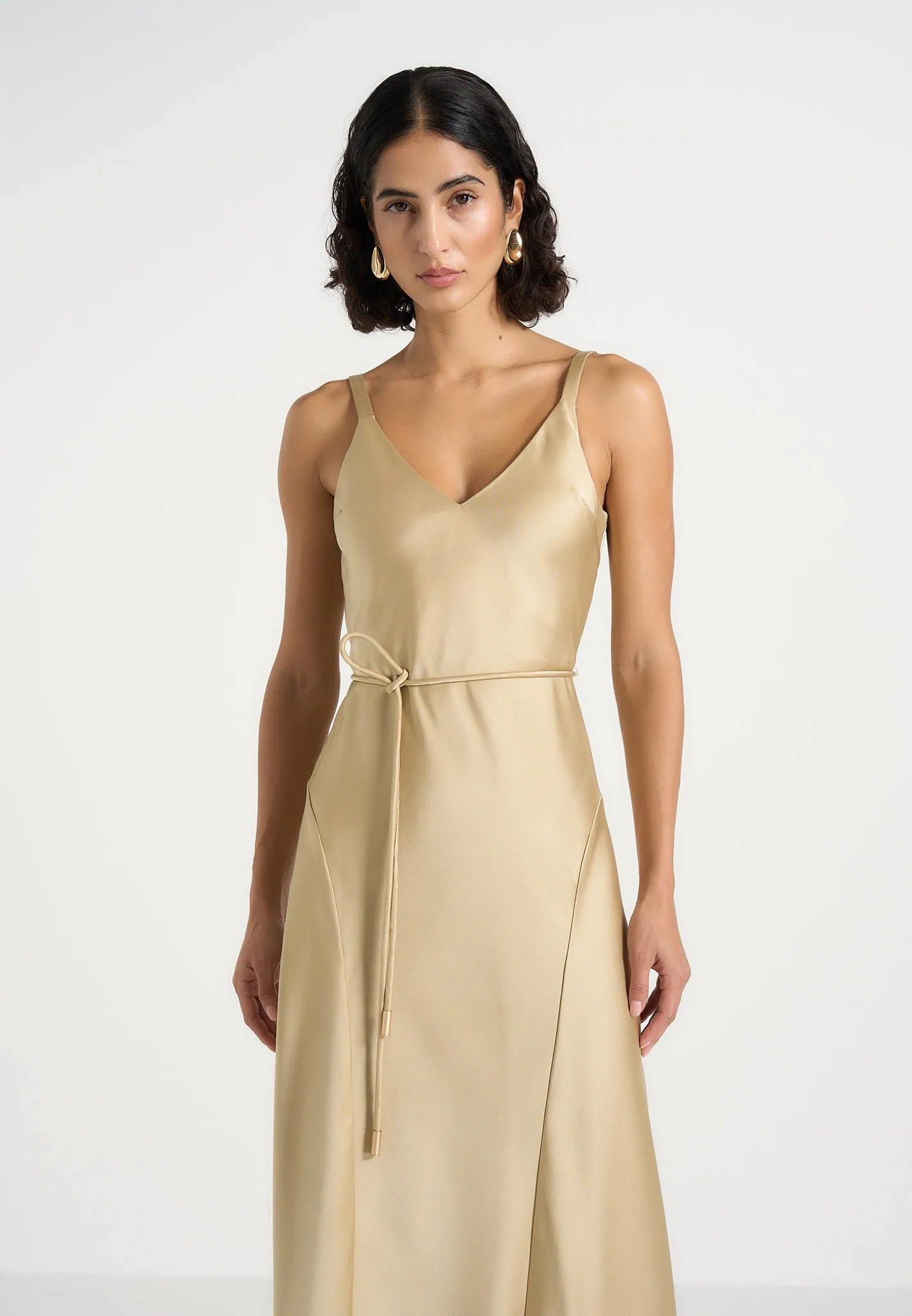 Saffron - Satin Belted Maxi Dress - Gold sold by Maniere De Voir product image thumbnail 5