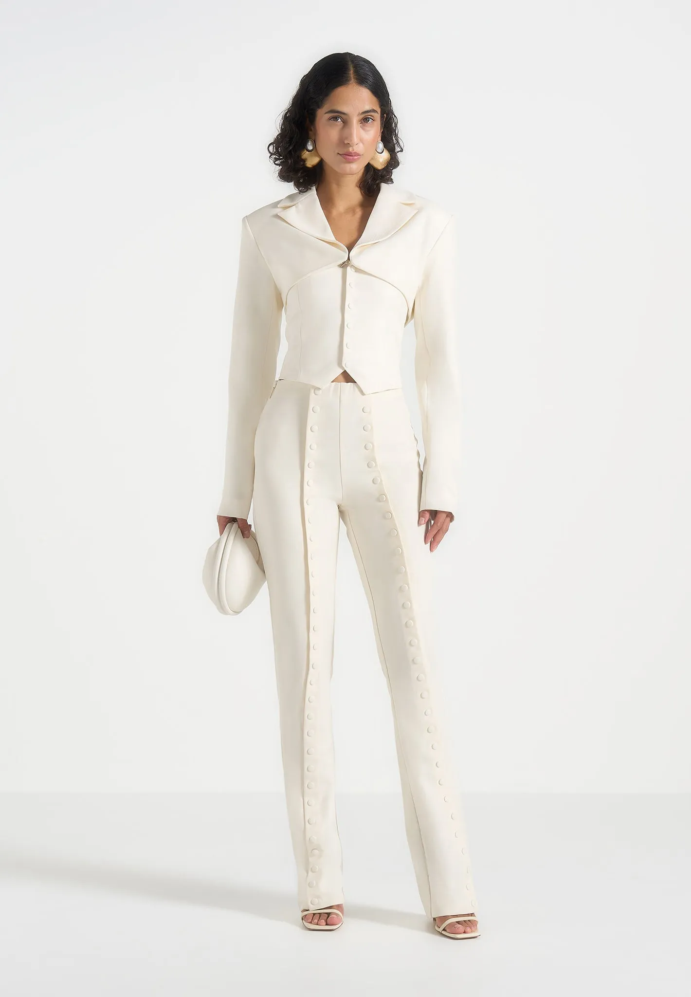 Lise - Cropped Tailored Blazer & Button Detail Bandeau - Off White sold by Maniere De Voir product image thumbnail 3