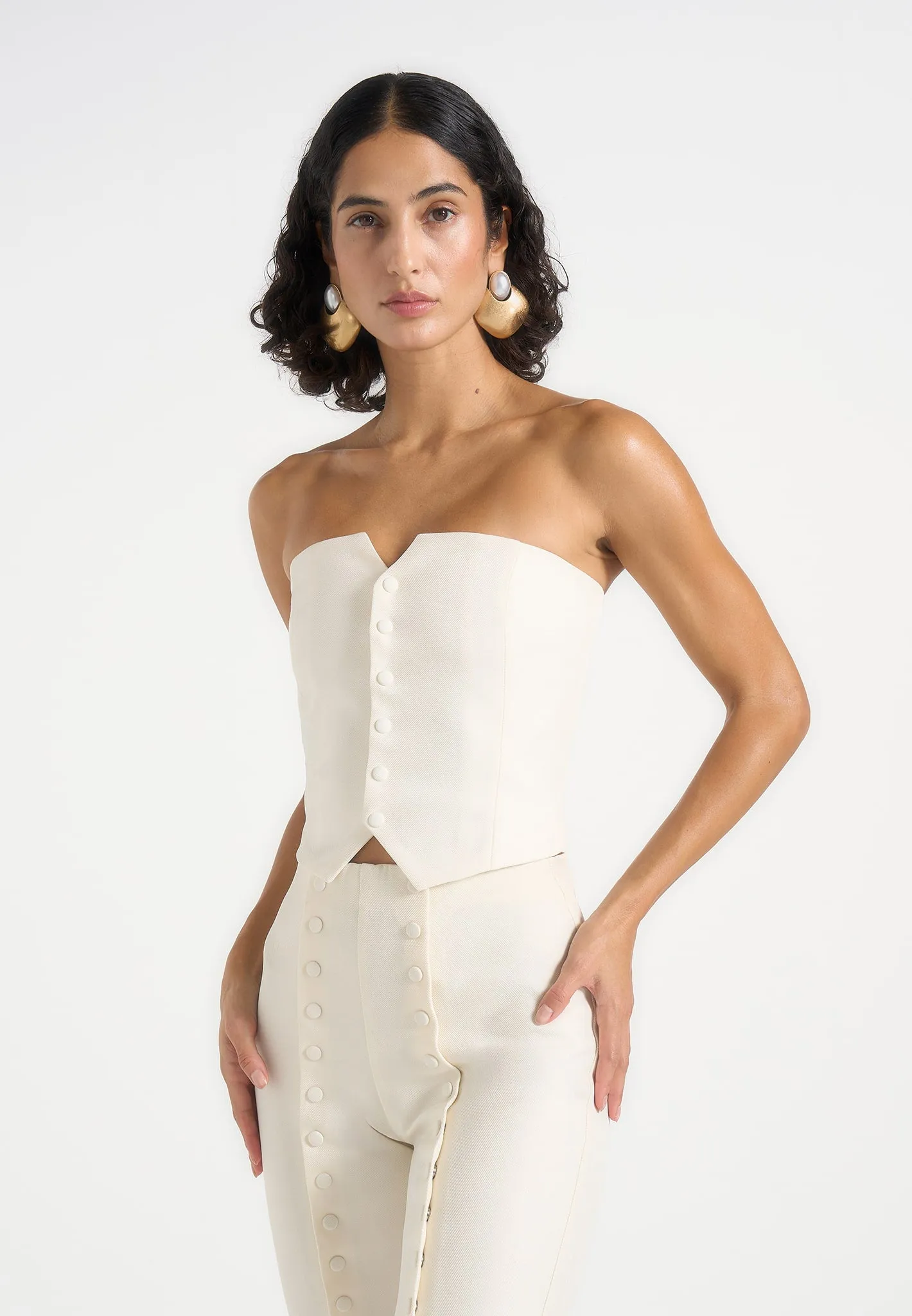 Lise - Cropped Tailored Blazer & Button Detail Bandeau - Off White sold by Maniere De Voir product image thumbnail 2