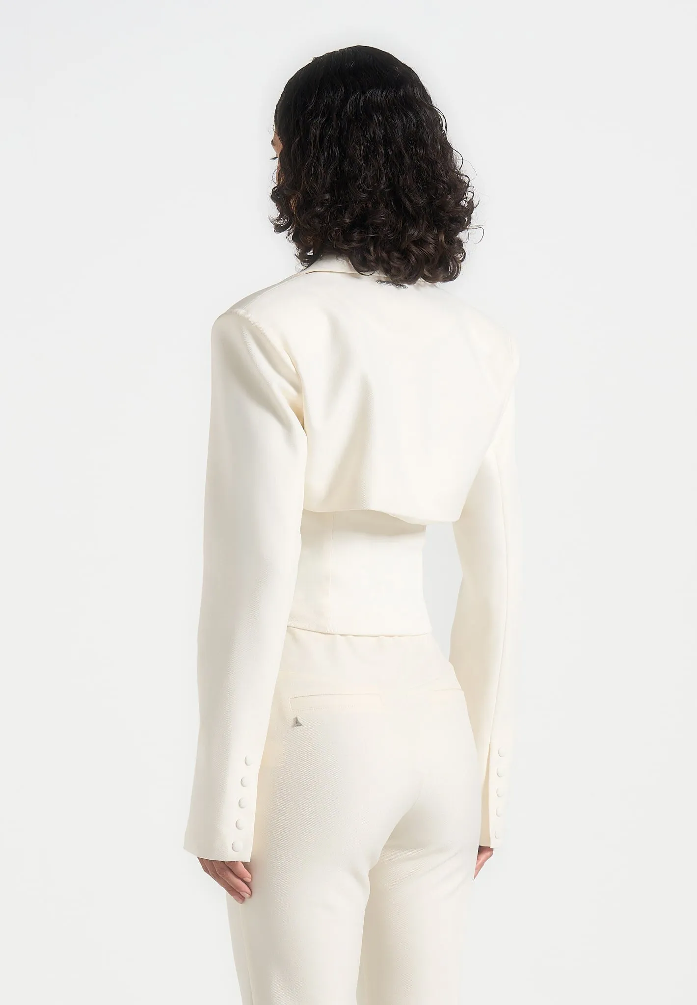 Lise - Cropped Tailored Blazer & Button Detail Bandeau - Off White sold by Maniere De Voir product image thumbnail 5