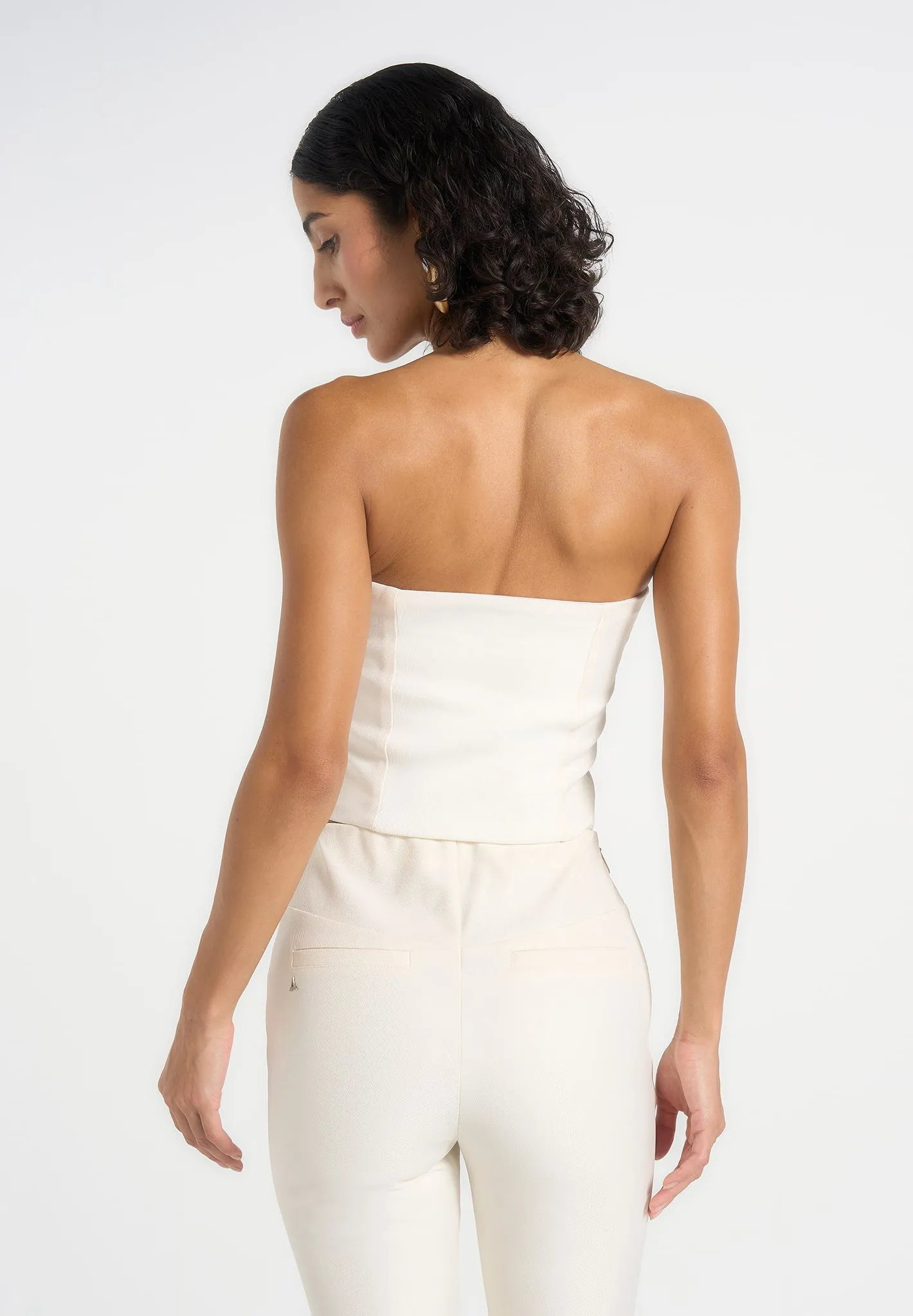 Lise - Cropped Tailored Blazer & Button Detail Bandeau - Off White sold by Maniere De Voir product image thumbnail 4