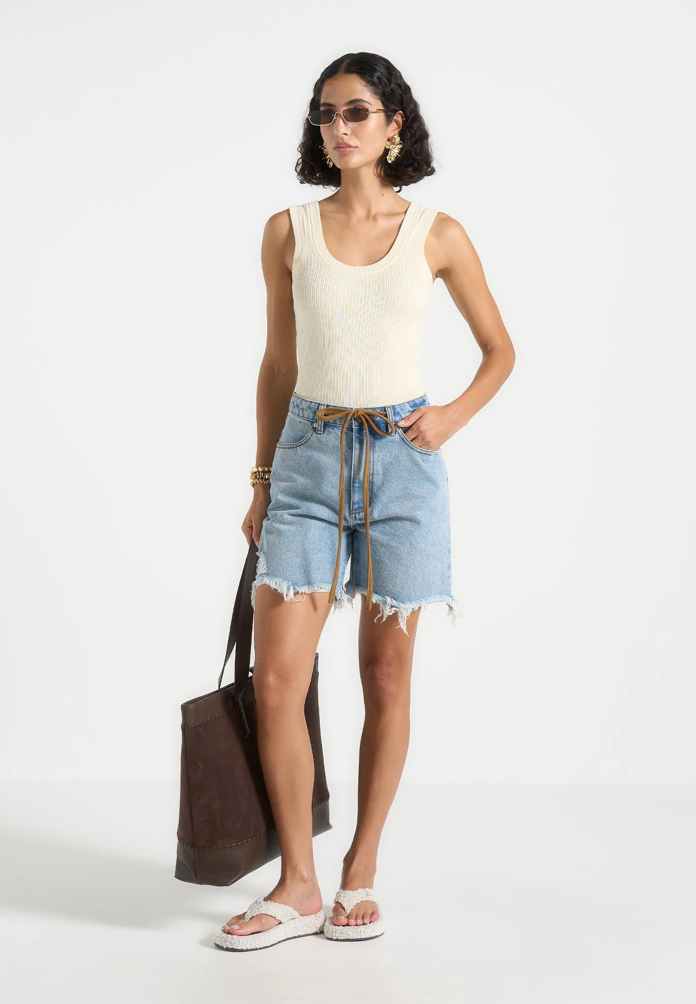Beau - Distressed Denim Shorts - Mid Blue sold by Maniere De Voir product image thumbnail 3