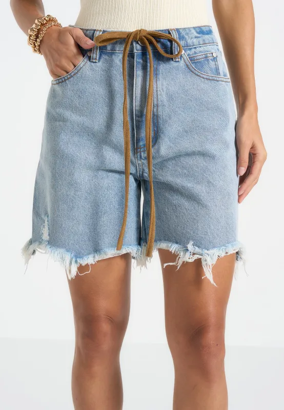 Beau - Distressed Denim Shorts - Mid Blue made by Maniere De Voir