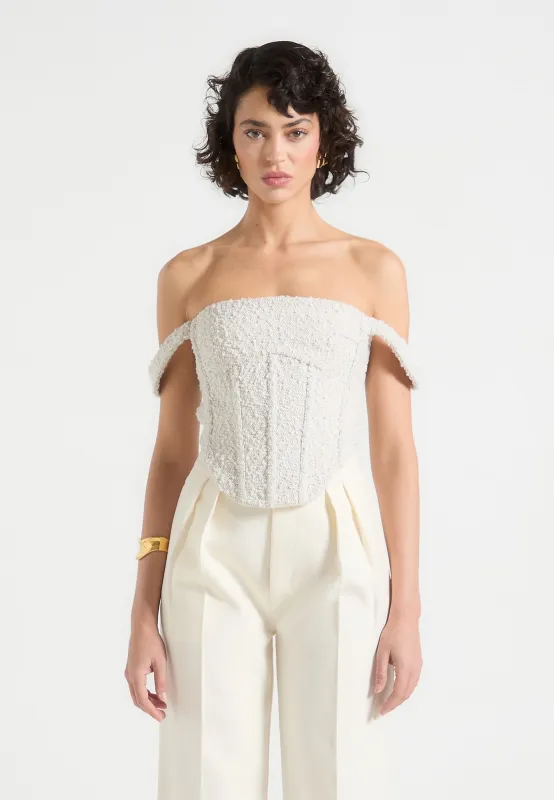 Bonnie - Boucle Bardot Corset Top - Off White made by Maniere De Voir