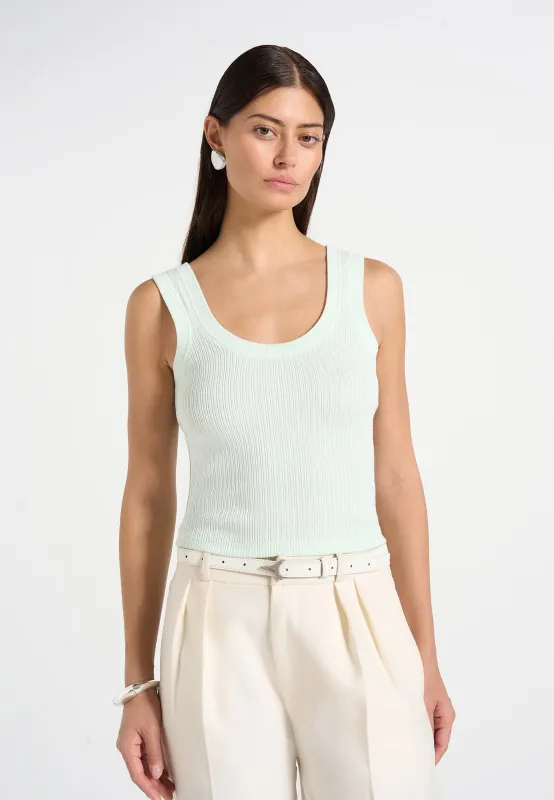VS001 - Scoop Neck Ribbed Cotton Vest - Mint Green made by Maniere De Voir