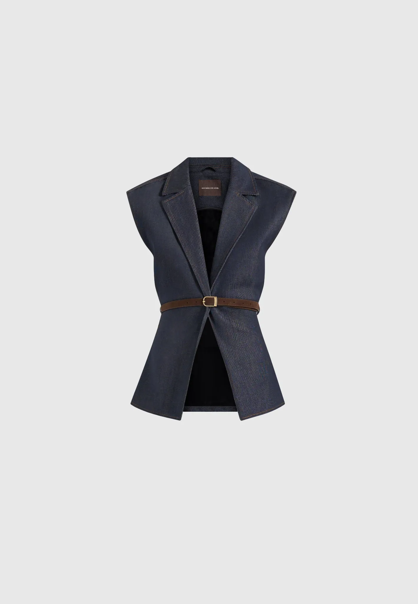 Linda - Wide Shoulder Cinched Denim Waistcoat - Indigo sold by Maniere De Voir product image thumbnail 5