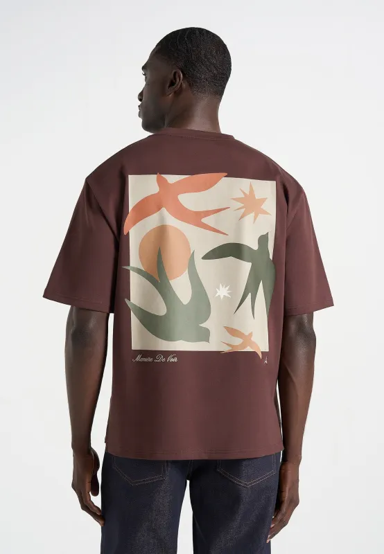 Thibault - Bird Detail Cotton T-Shirt - Brown made by Maniere De Voir