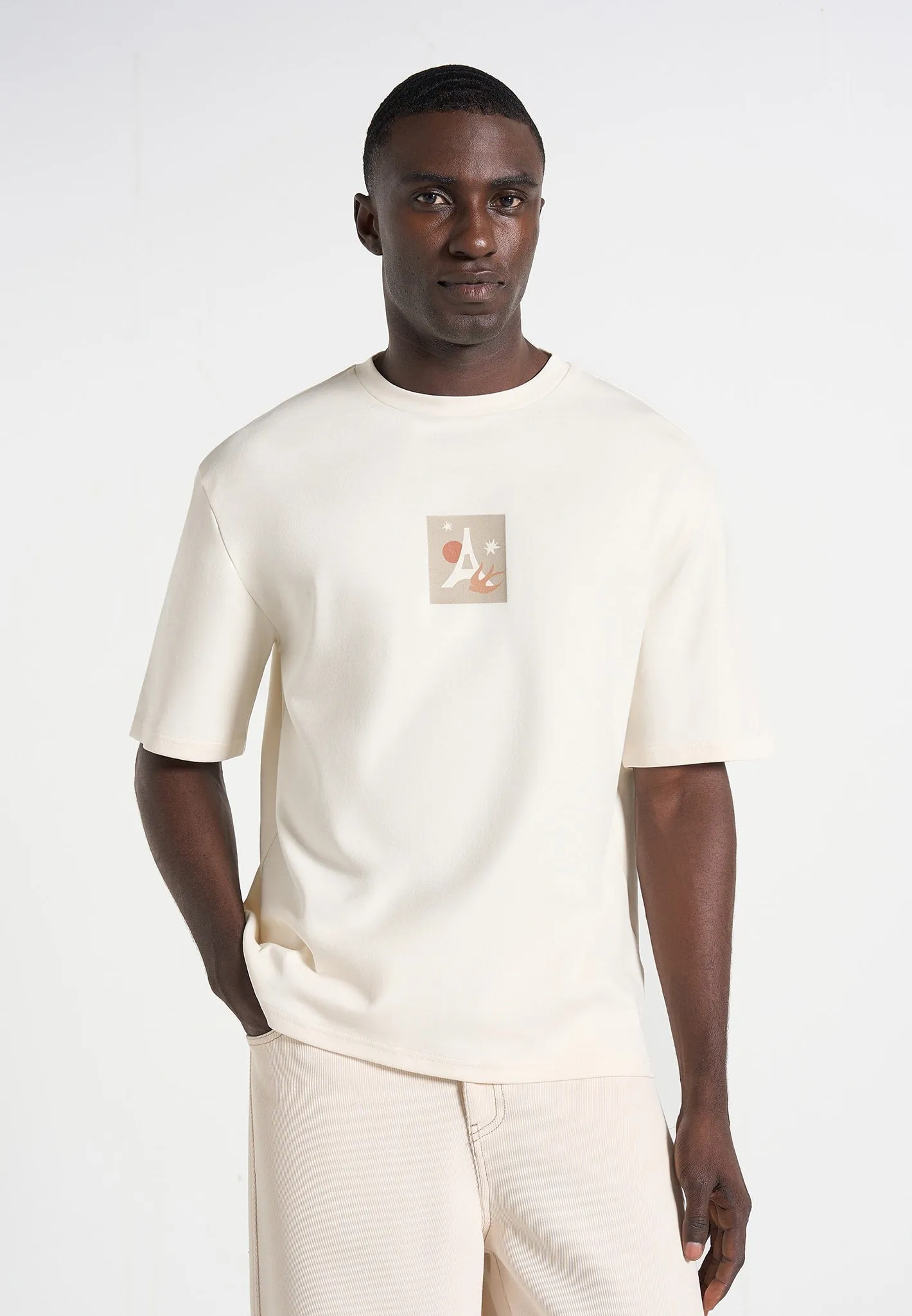 Thibault - Bird Detail Cotton T-Shirt - Cream sold by Maniere De Voir product image thumbnail 2