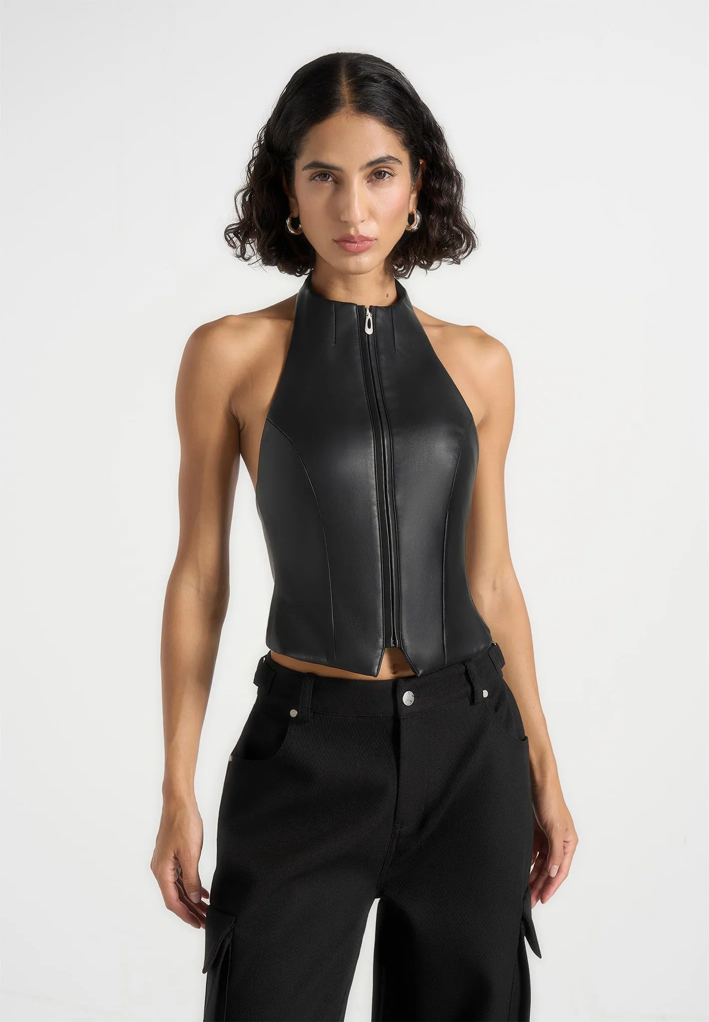 Claudette - Leather Halterneck Backless Top - Black sold by Maniere De Voir product image thumbnail 4