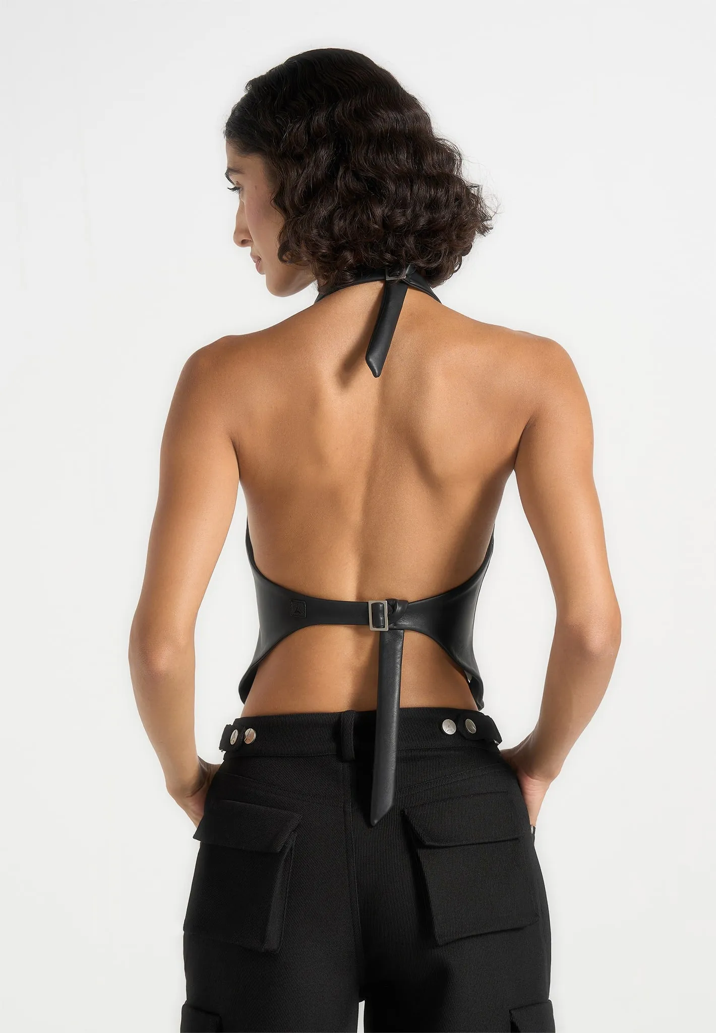 Claudette - Leather Halterneck Backless Top - Black sold by Maniere De Voir product image thumbnail 3