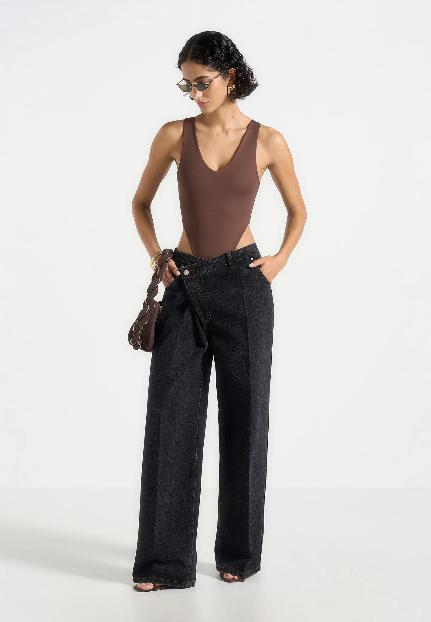 BS001 - V-Neck Bodysuit - Brown sold by Maniere De Voir