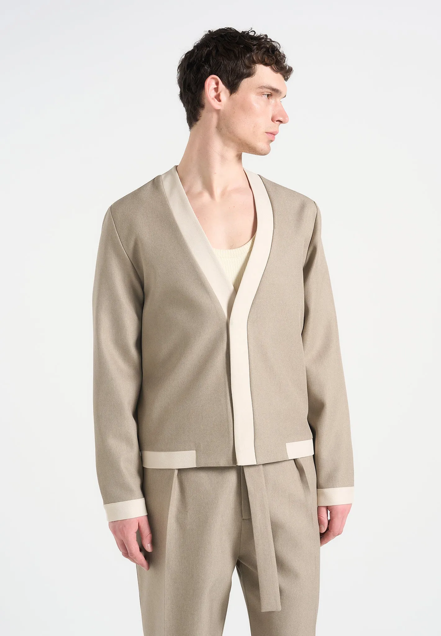 Clovis - Tailored Cardigan with Contrast Placket - Beige sold by Maniere De Voir product image thumbnail 2