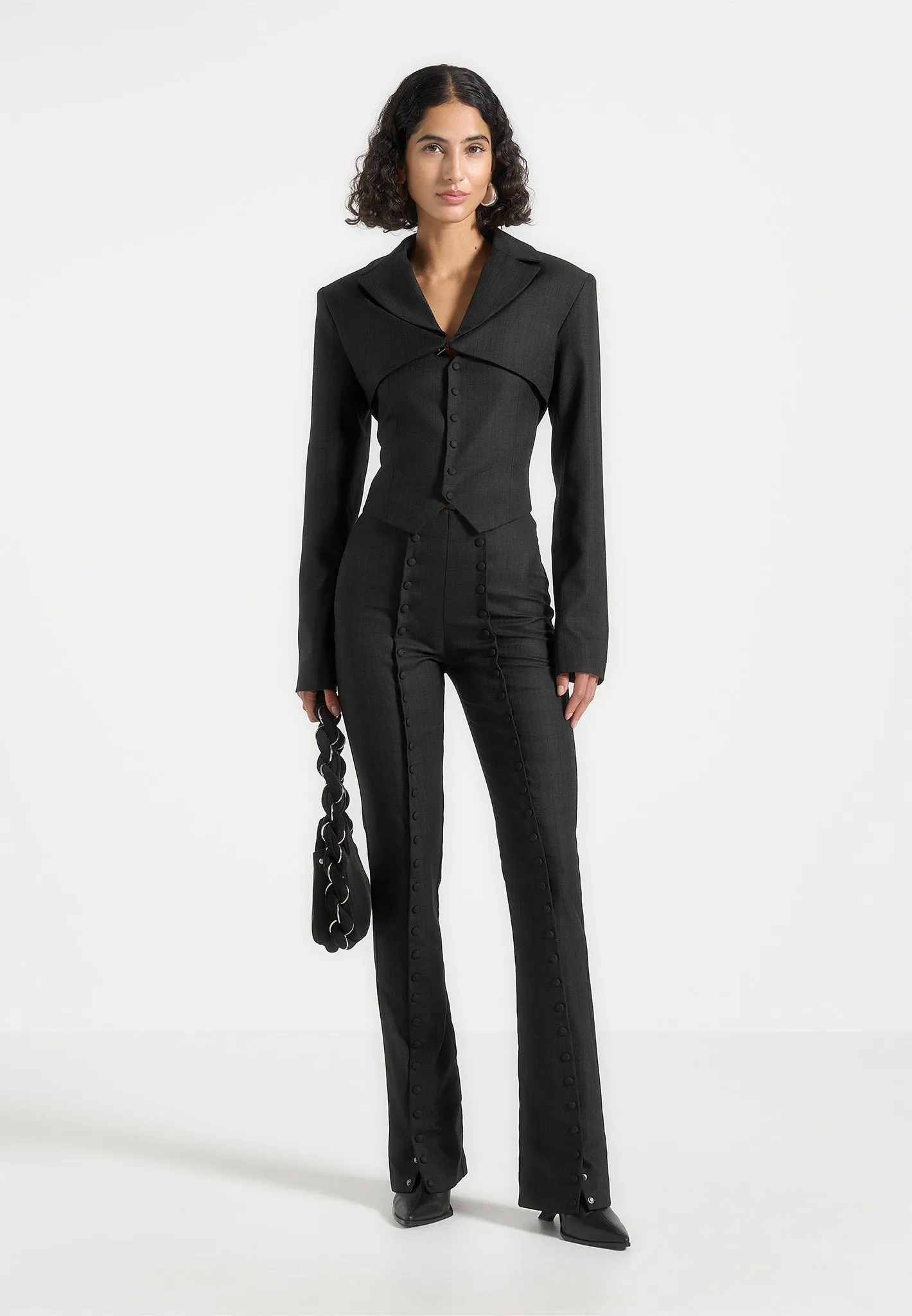 Therese - Tailored Button Detail Trousers - Black sold by Maniere De Voir product image thumbnail 2