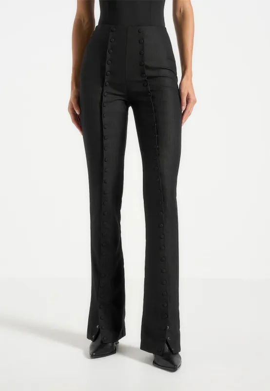 Therese - Tailored Button Detail Trousers - Black made by Maniere De Voir