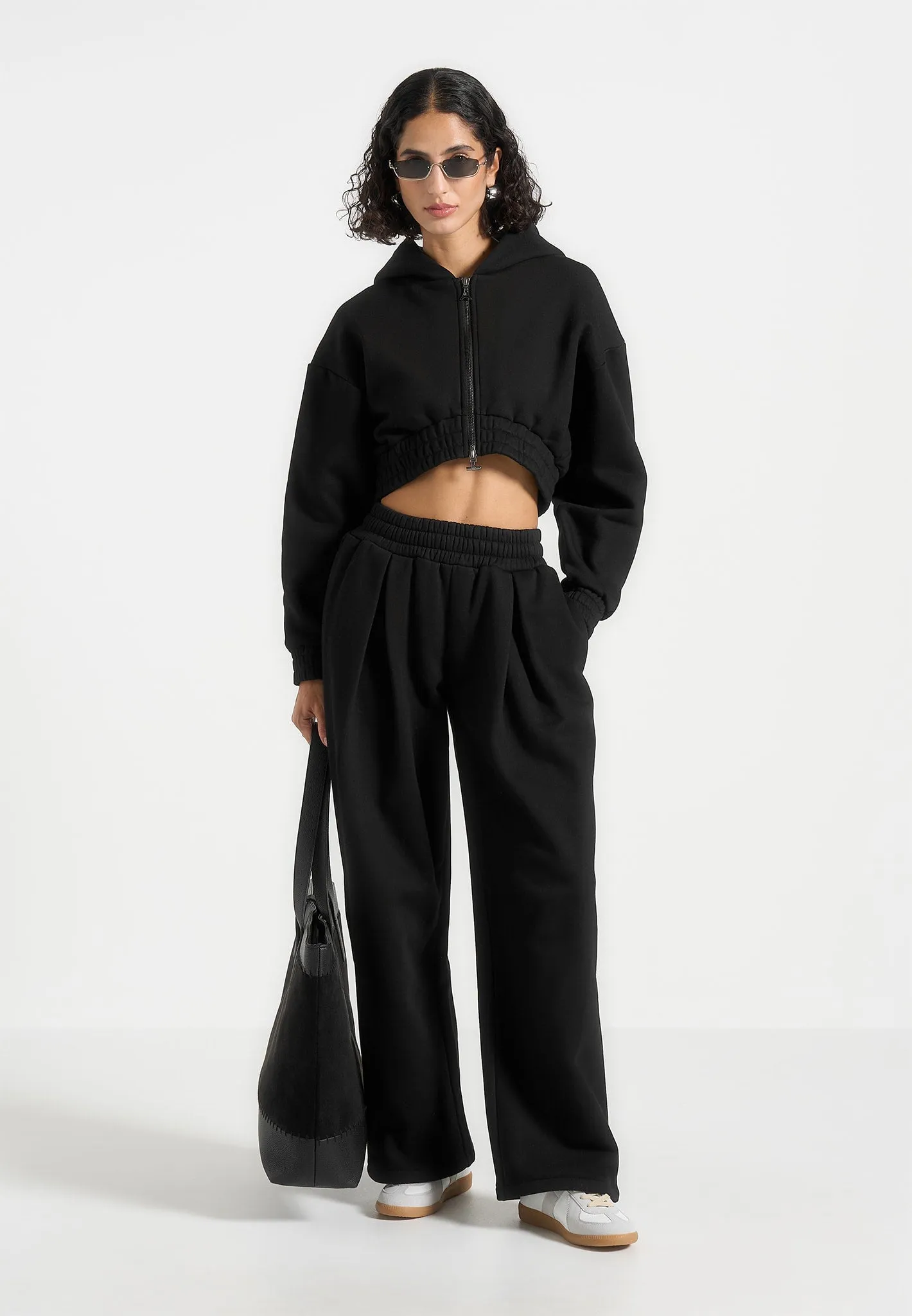 Fanny - Straight Leg Box Pleat Joggers - Black sold by Maniere De Voir