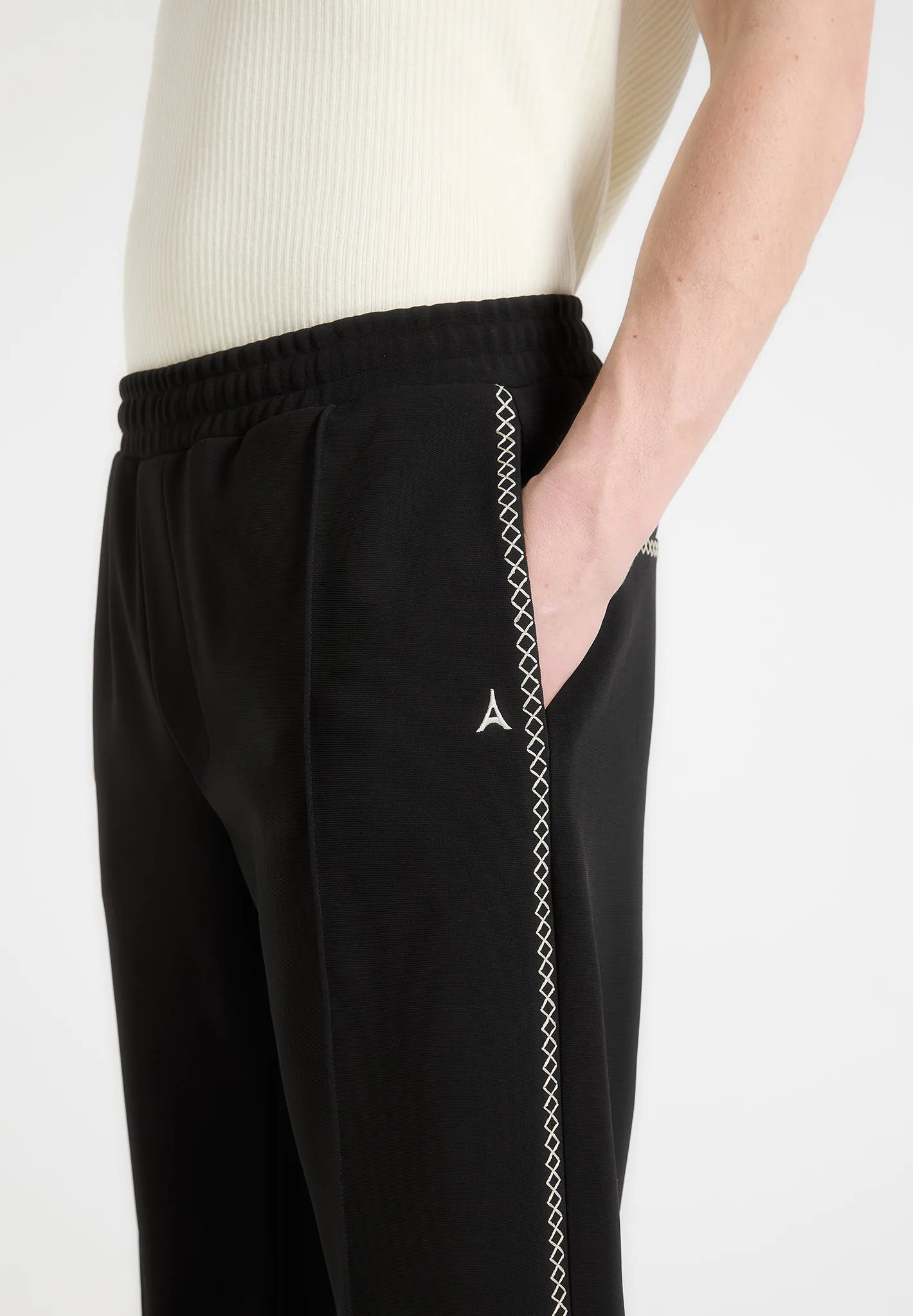 Gael - Contrast Whipstitch Relaxed Track Pants - Black sold by Maniere De Voir product image thumbnail 3