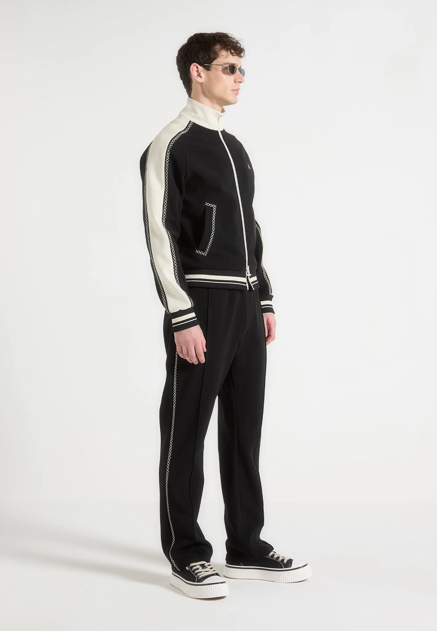 Gael - Contrast Whipstitch Relaxed Track Pants - Black sold by Maniere De Voir product image thumbnail 2