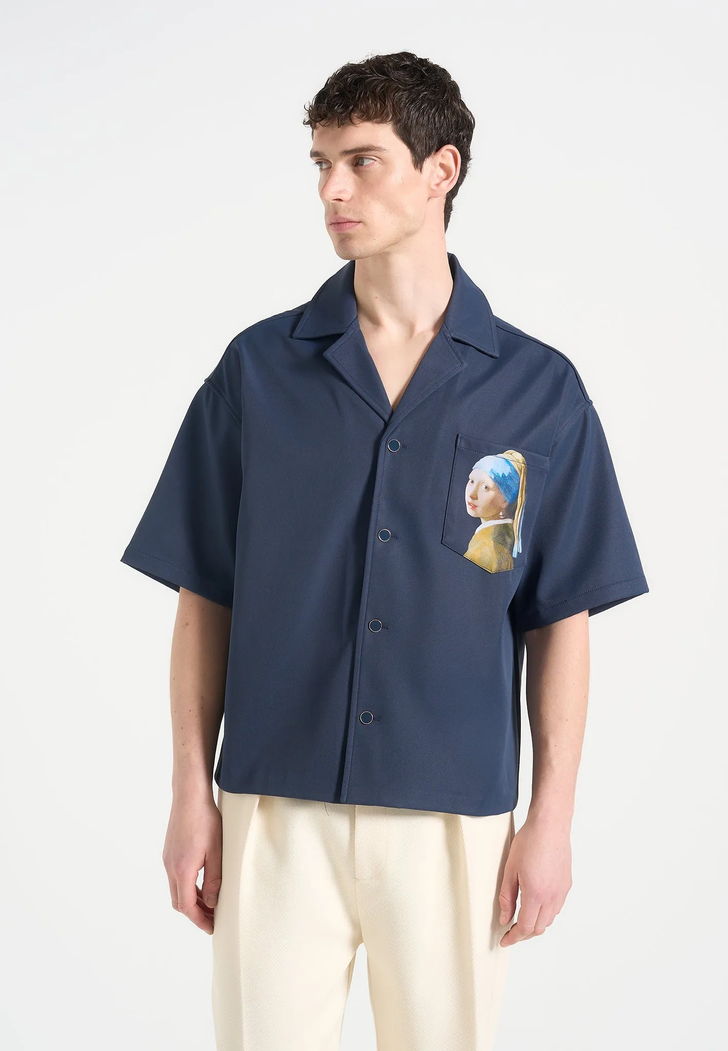 Stephane - "A Girl With A Pearl Earring" Boxy Shirt - Indigo sold by Maniere De Voir
